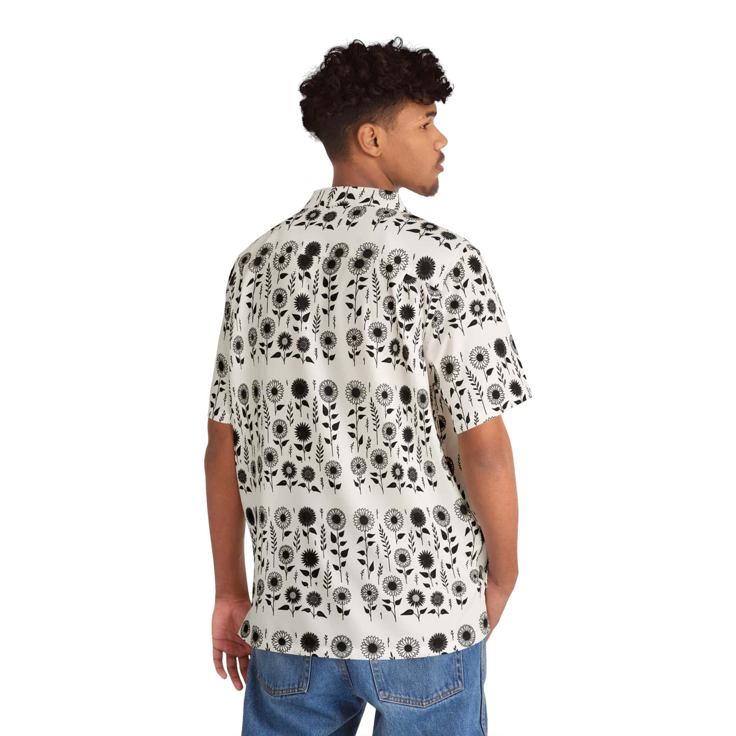 TeeFEVA All Over Prints Men's Hawaiian Shirt | Sunflower | Lite Design | Black on White