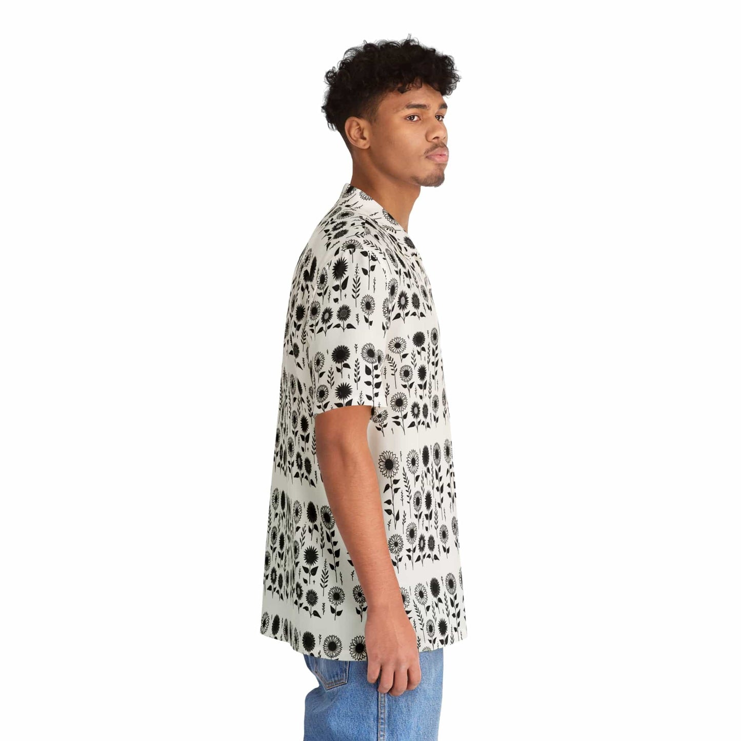 TeeFEVA All Over Prints Men's Hawaiian Shirt | Sunflower | Lite Design | Black on White