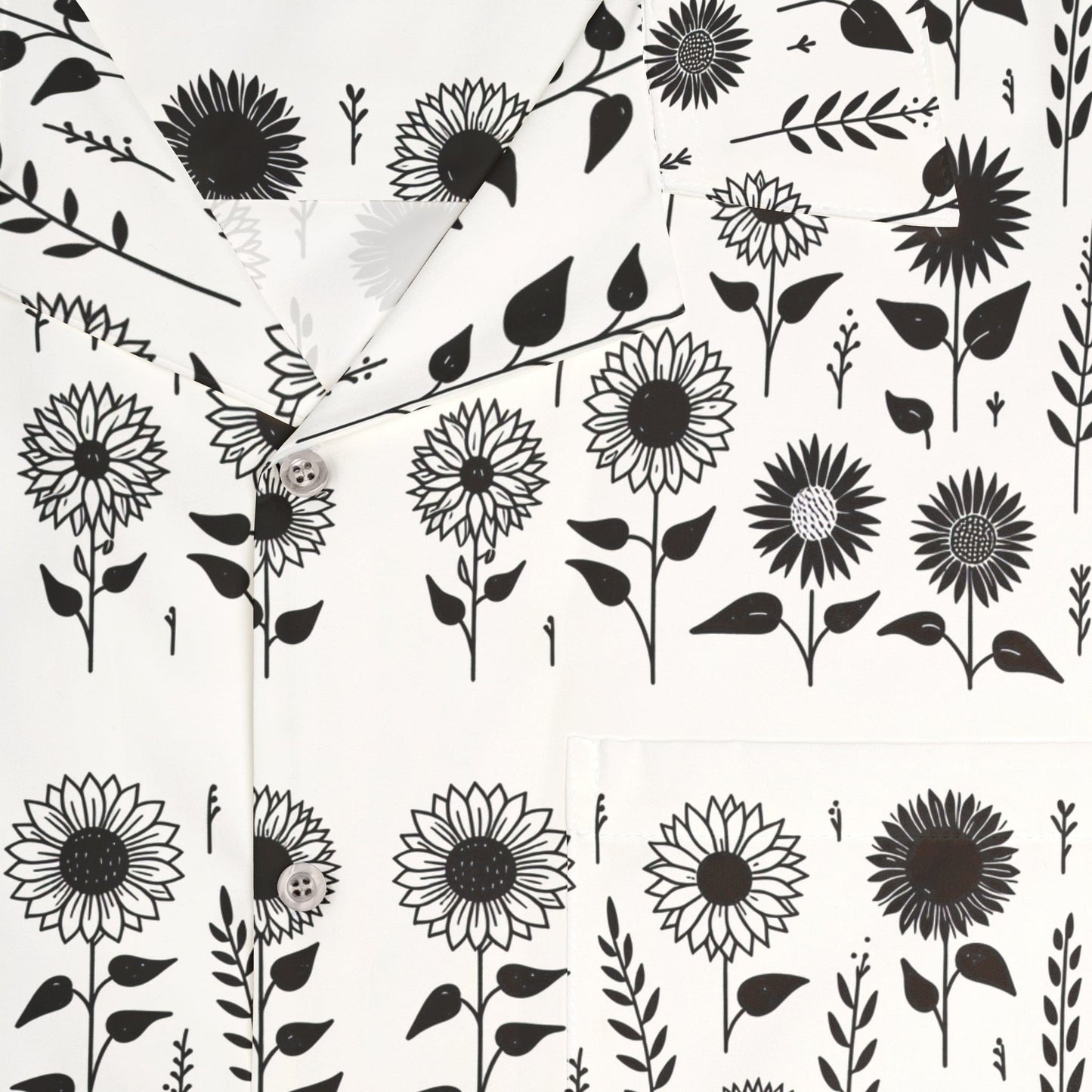TeeFEVA All Over Prints Men's Hawaiian Shirt | Sunflower | Lite Design | Black on White