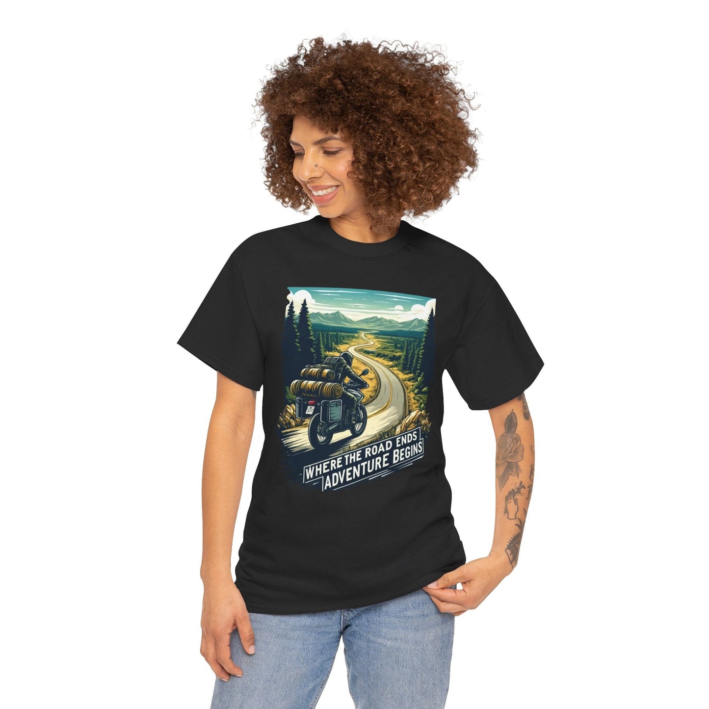 TeeFEVA T-Shirt ABR Loons | "Where The Road Ends, Adventure Begins" | Stamp Style 001 | Unisex Heavy Cotton Tee