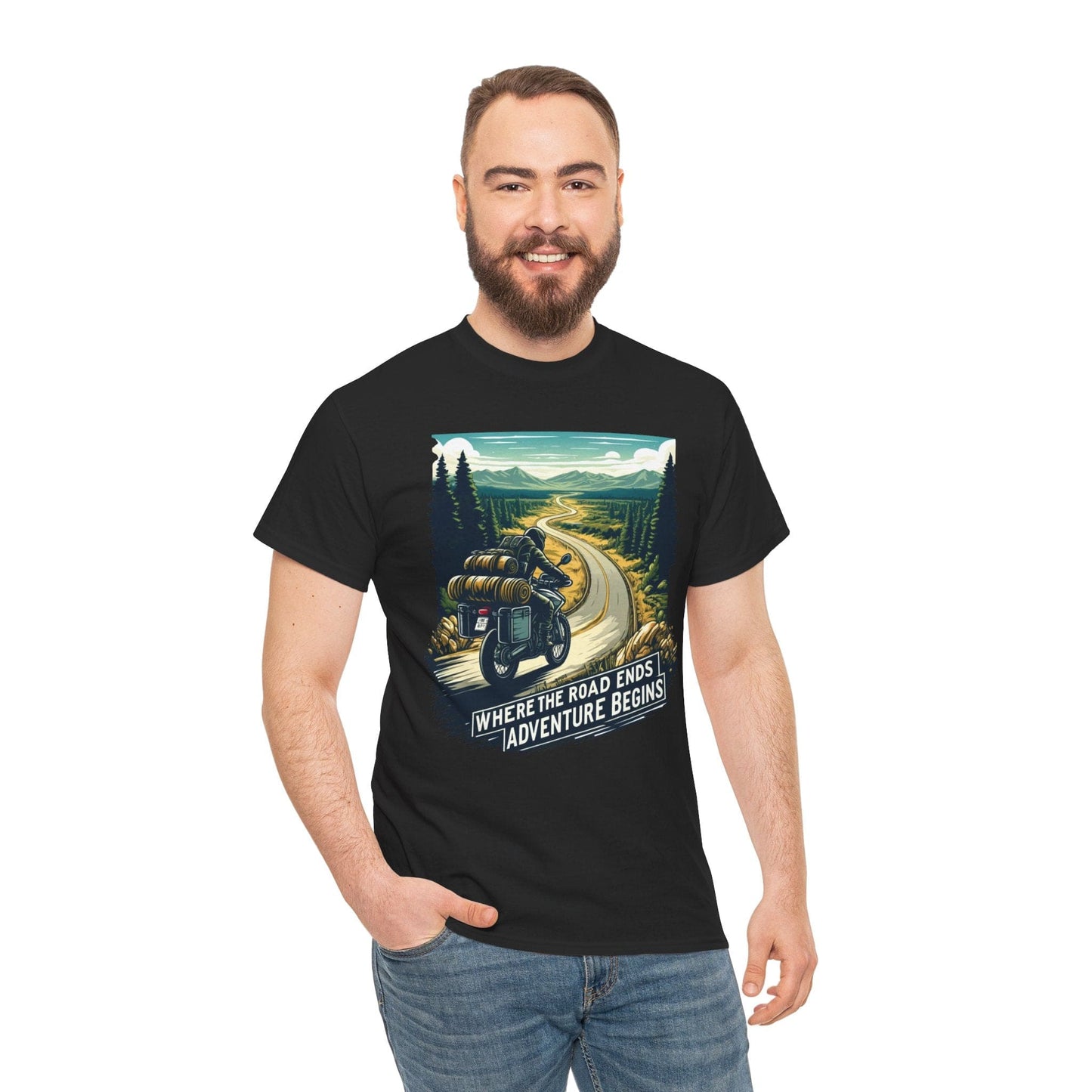 TeeFEVA T-Shirt ABR Loons | "Where The Road Ends, Adventure Begins" | Stamp Style 001 | Unisex Heavy Cotton Tee