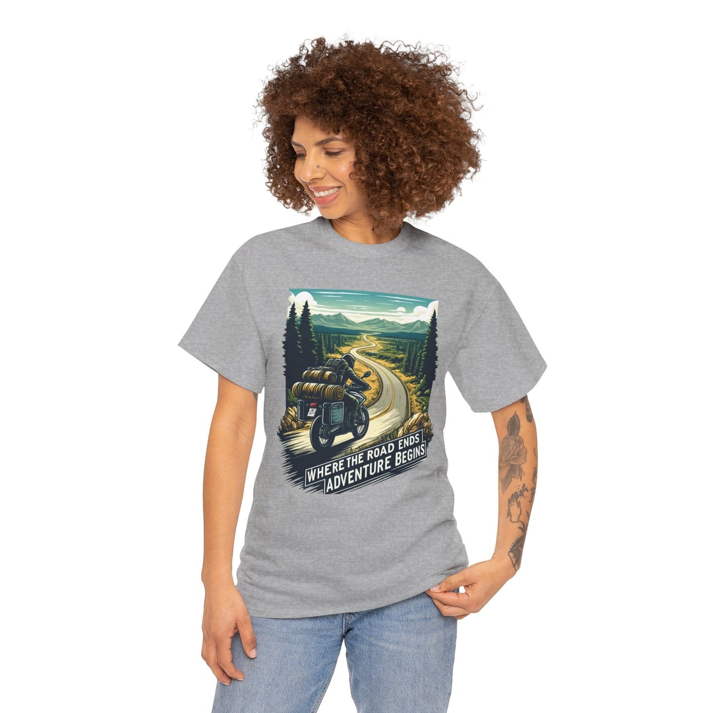 TeeFEVA T-Shirt ABR Loons | "Where The Road Ends, Adventure Begins" | Stamp Style 001 | Unisex Heavy Cotton Tee