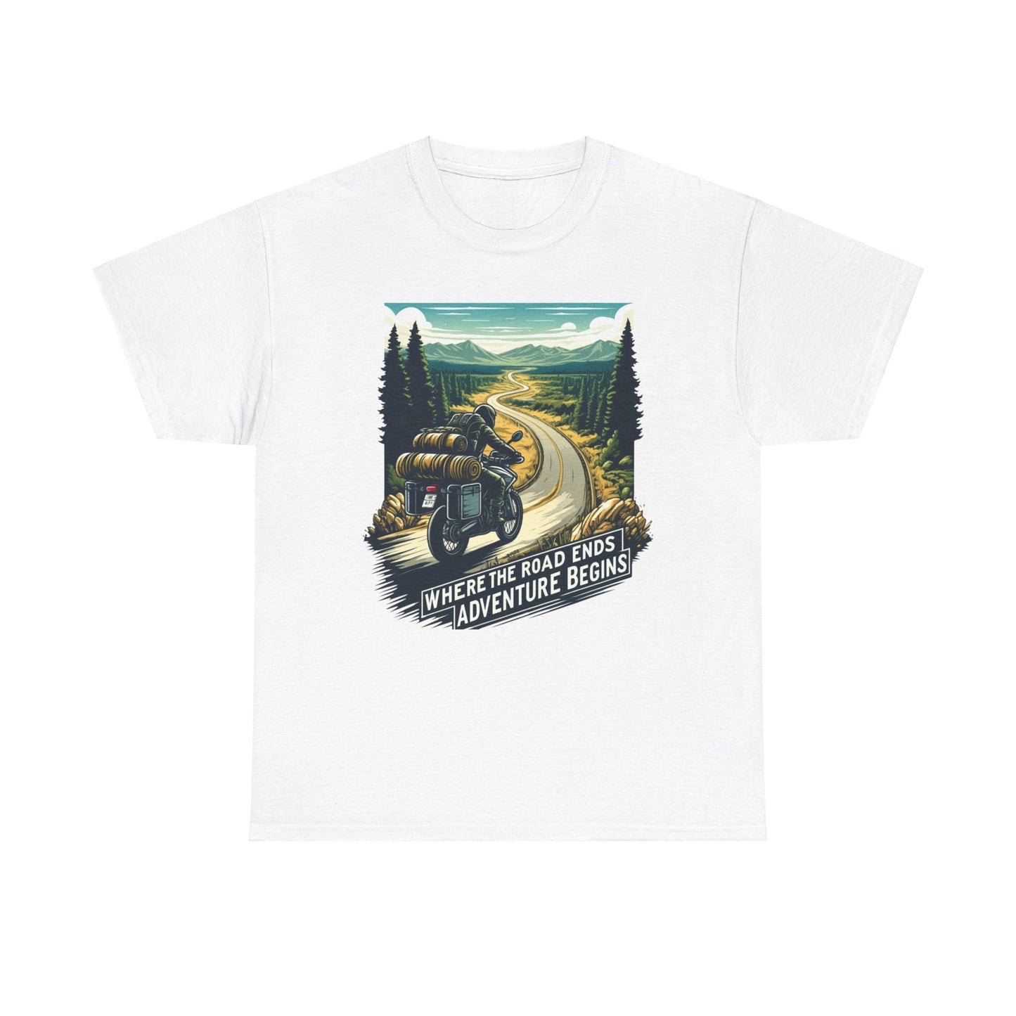 TeeFEVA T-Shirt ABR Loons | "Where The Road Ends, Adventure Begins" | Stamp Style 001 | Unisex Heavy Cotton Tee