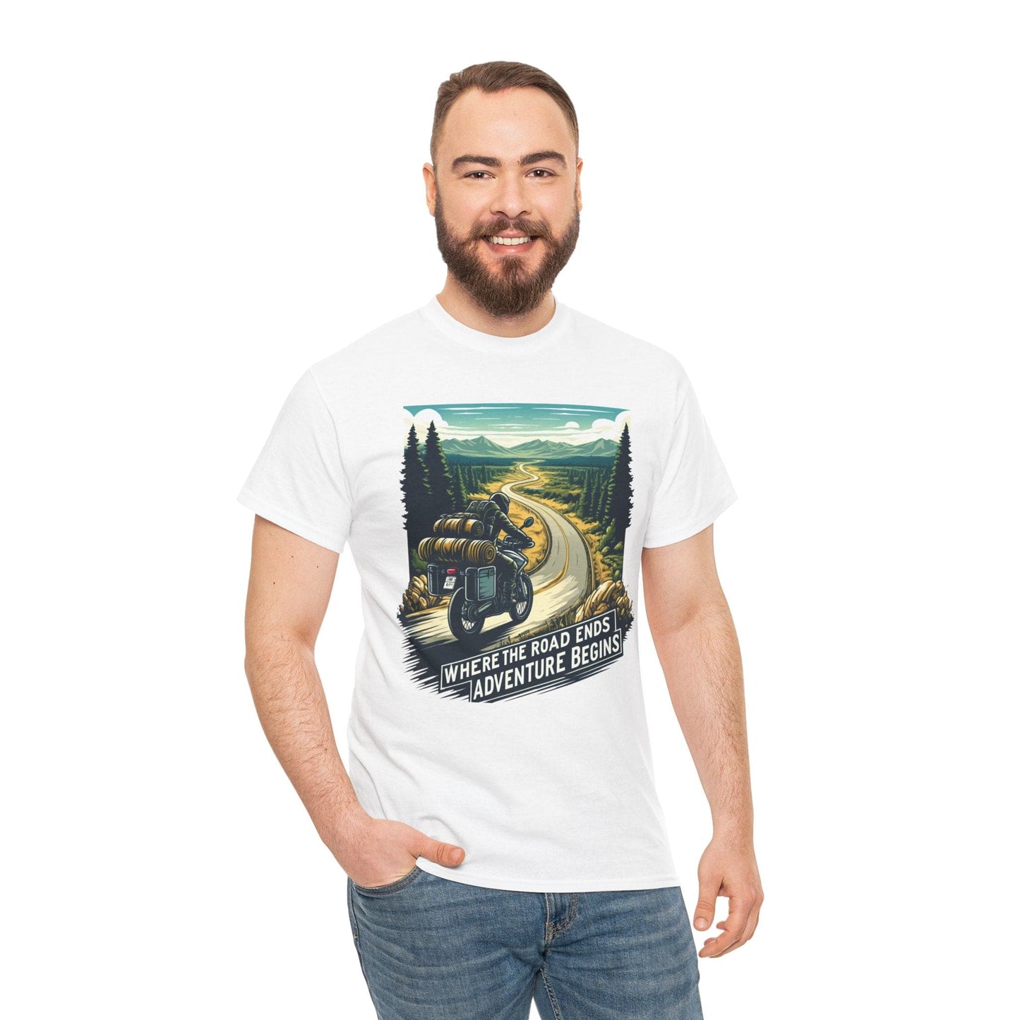 TeeFEVA T-Shirt ABR Loons | "Where The Road Ends, Adventure Begins" | Stamp Style 001 | Unisex Heavy Cotton Tee