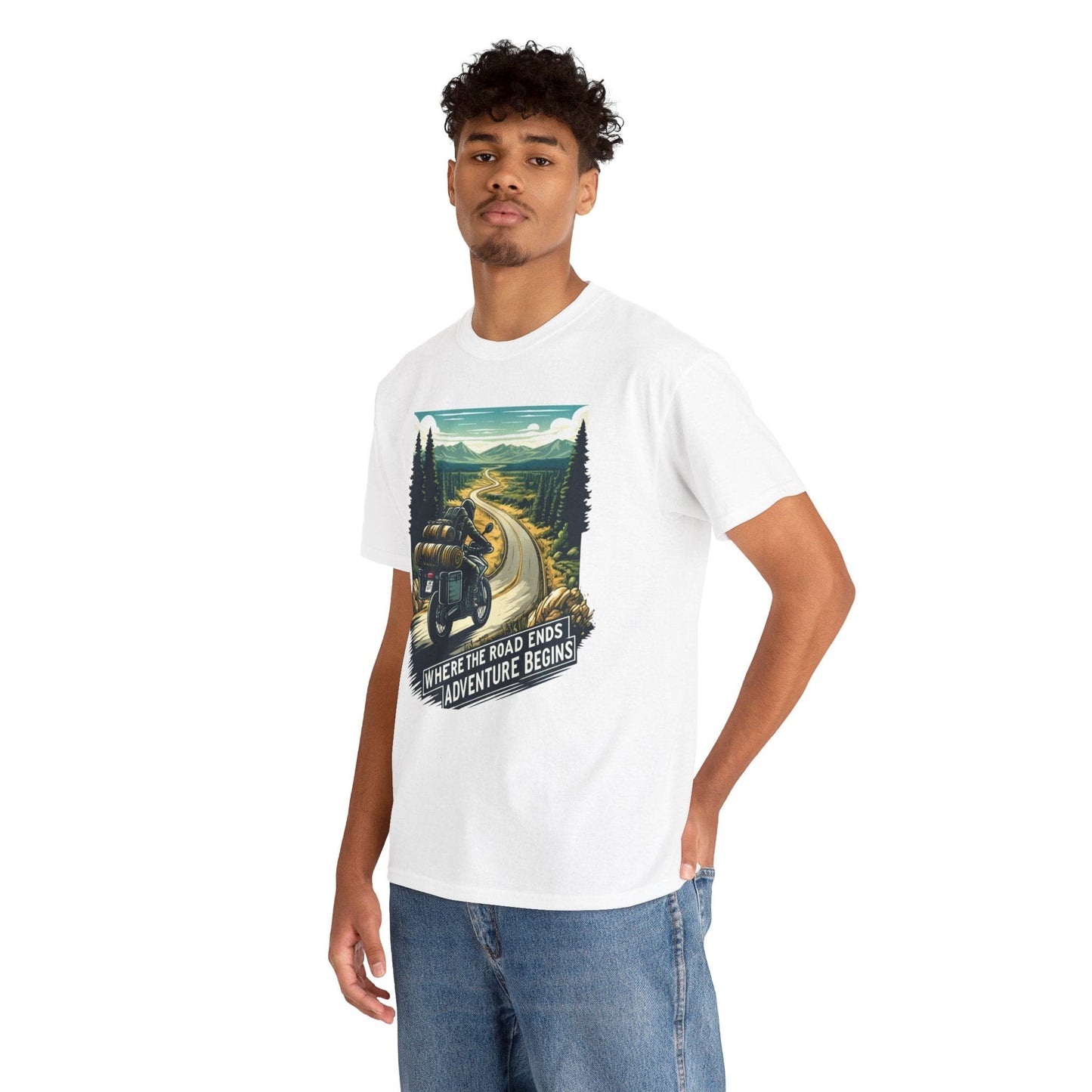 TeeFEVA T-Shirt ABR Loons | "Where The Road Ends, Adventure Begins" | Stamp Style 001 | Unisex Heavy Cotton Tee