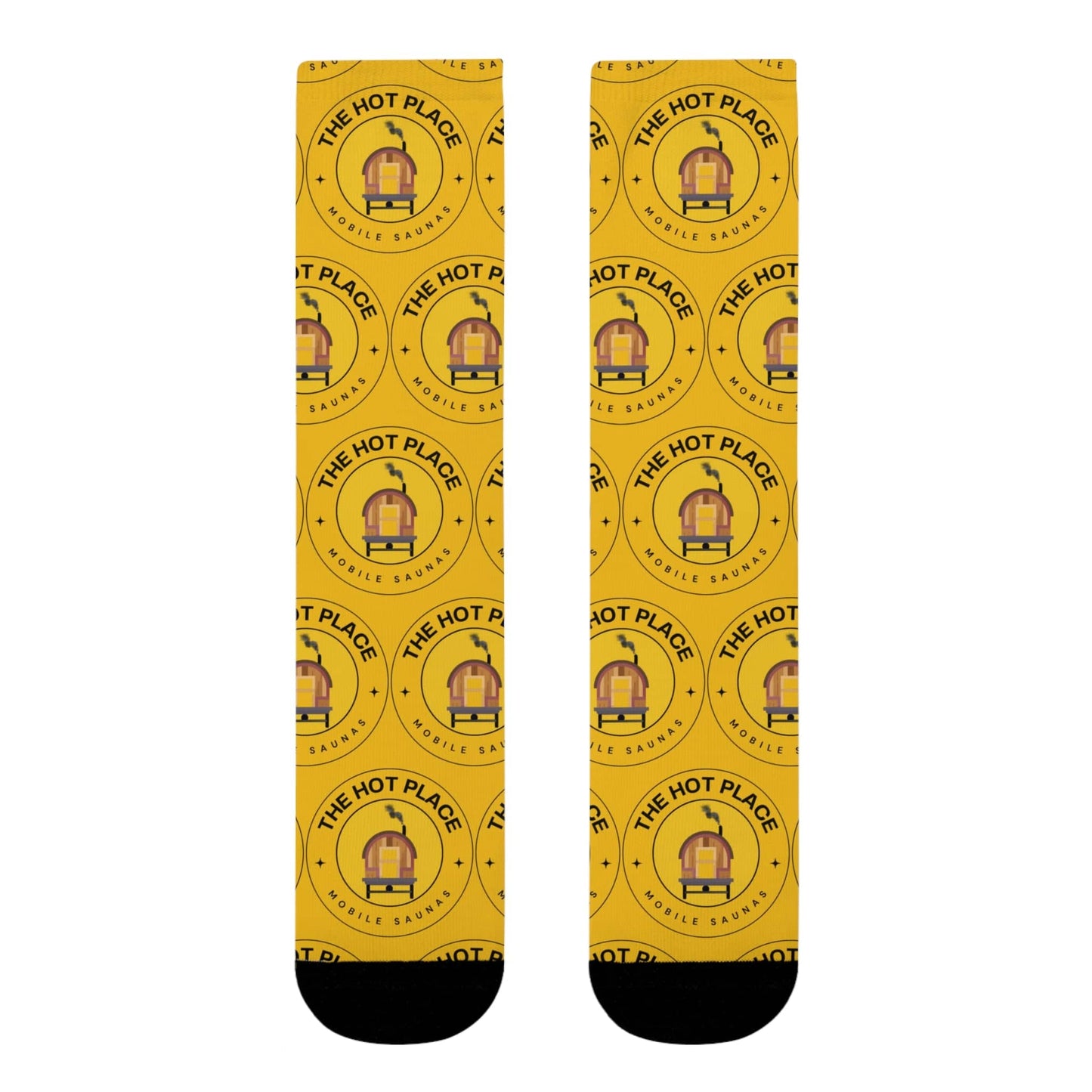 TeeFEVA All Over Prints Yellow Logo Crew Socks — 'The Hot Place' Novelty Sublimation Socks