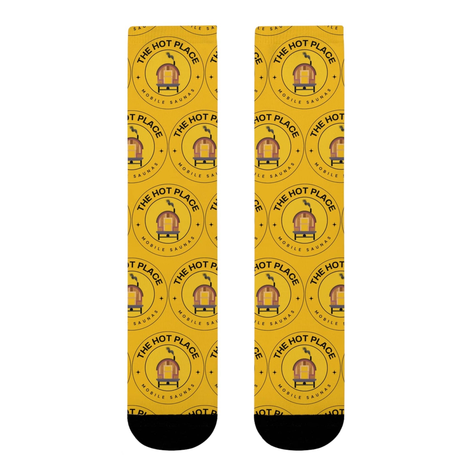 TeeFEVA All Over Prints Yellow Logo Crew Socks — 'The Hot Place' Novelty Sublimation Socks