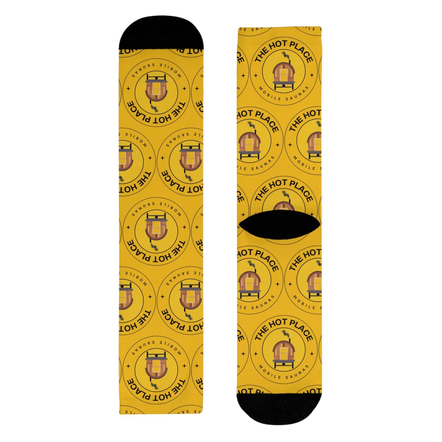 TeeFEVA All Over Prints Yellow Logo Crew Socks — 'The Hot Place' Novelty Sublimation Socks