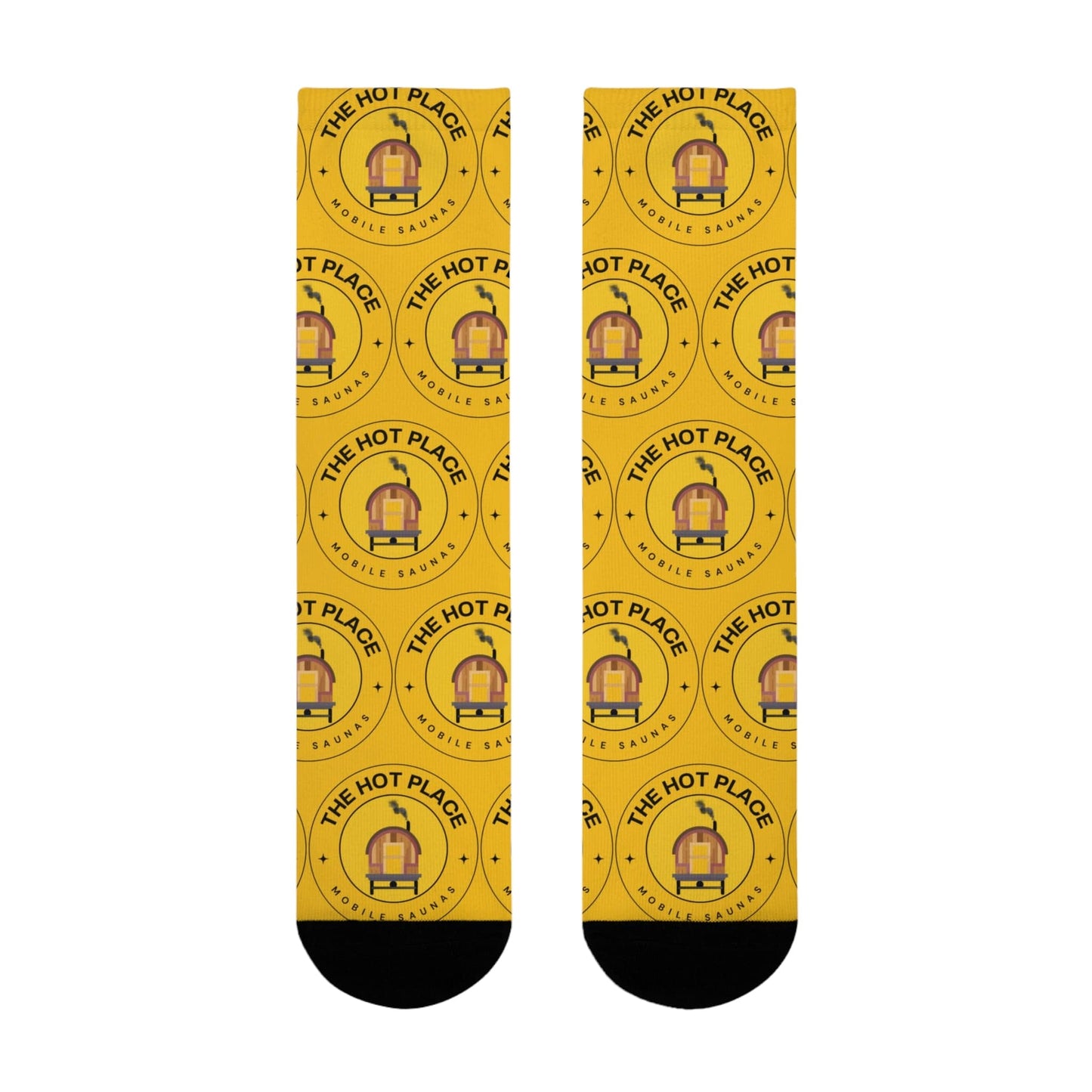 TeeFEVA All Over Prints Yellow Logo Crew Socks — 'The Hot Place' Novelty Sublimation Socks