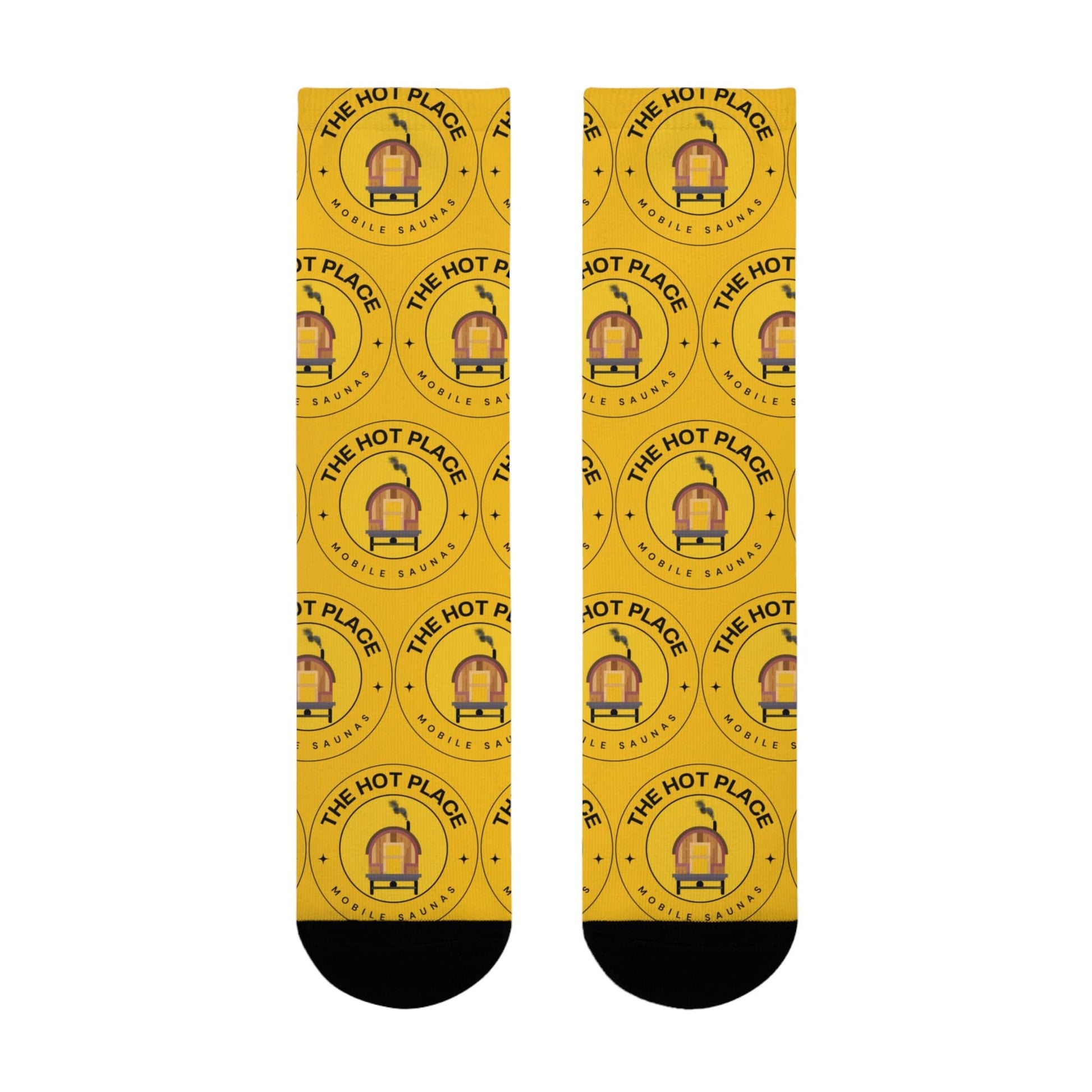 TeeFEVA All Over Prints Yellow Logo Crew Socks — 'The Hot Place' Novelty Sublimation Socks