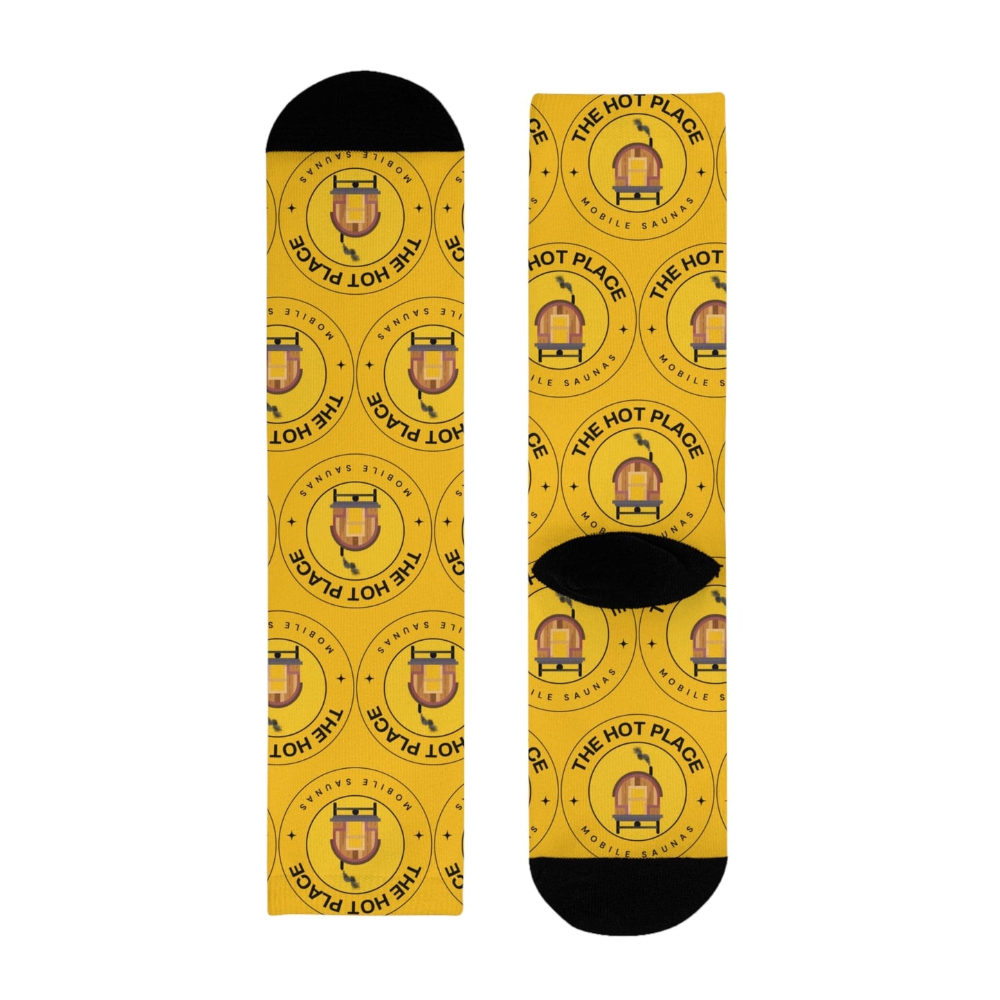 TeeFEVA All Over Prints Yellow Logo Crew Socks — 'The Hot Place' Novelty Sublimation Socks