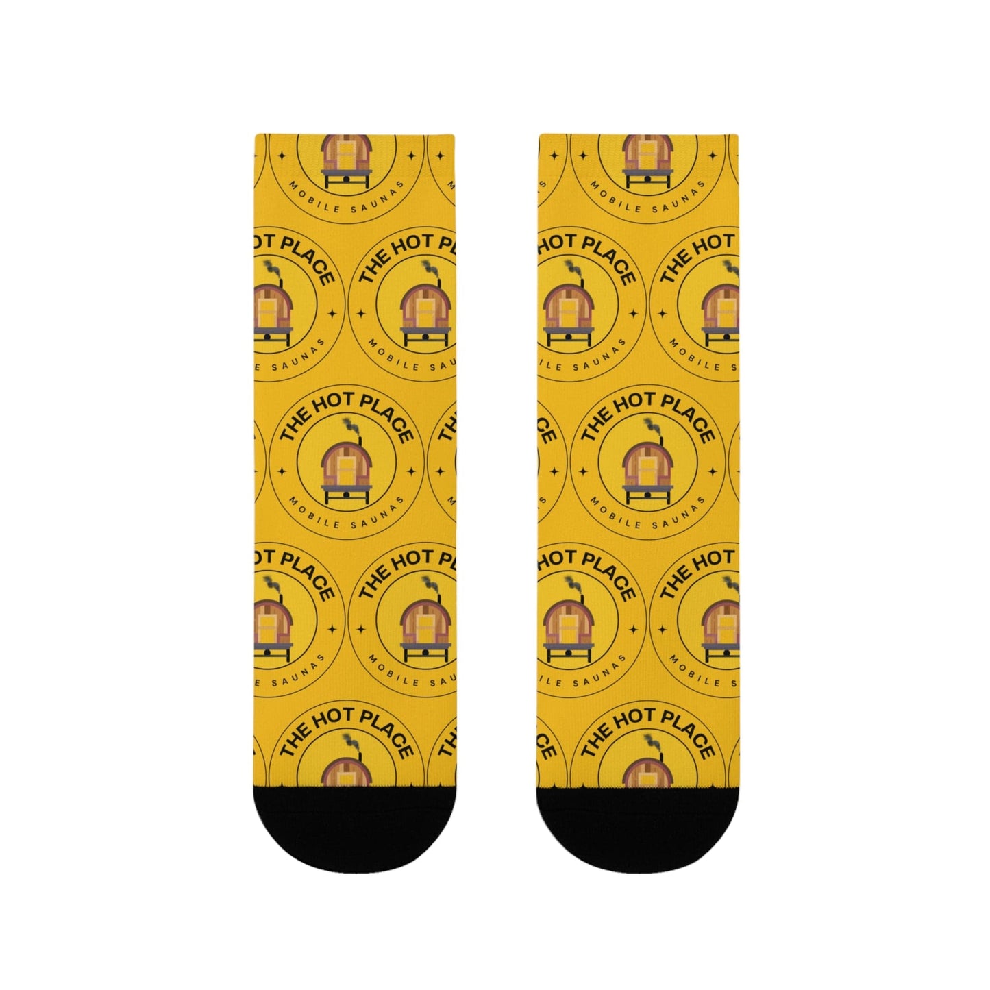 TeeFEVA All Over Prints Yellow Logo Crew Socks — 'The Hot Place' Novelty Sublimation Socks