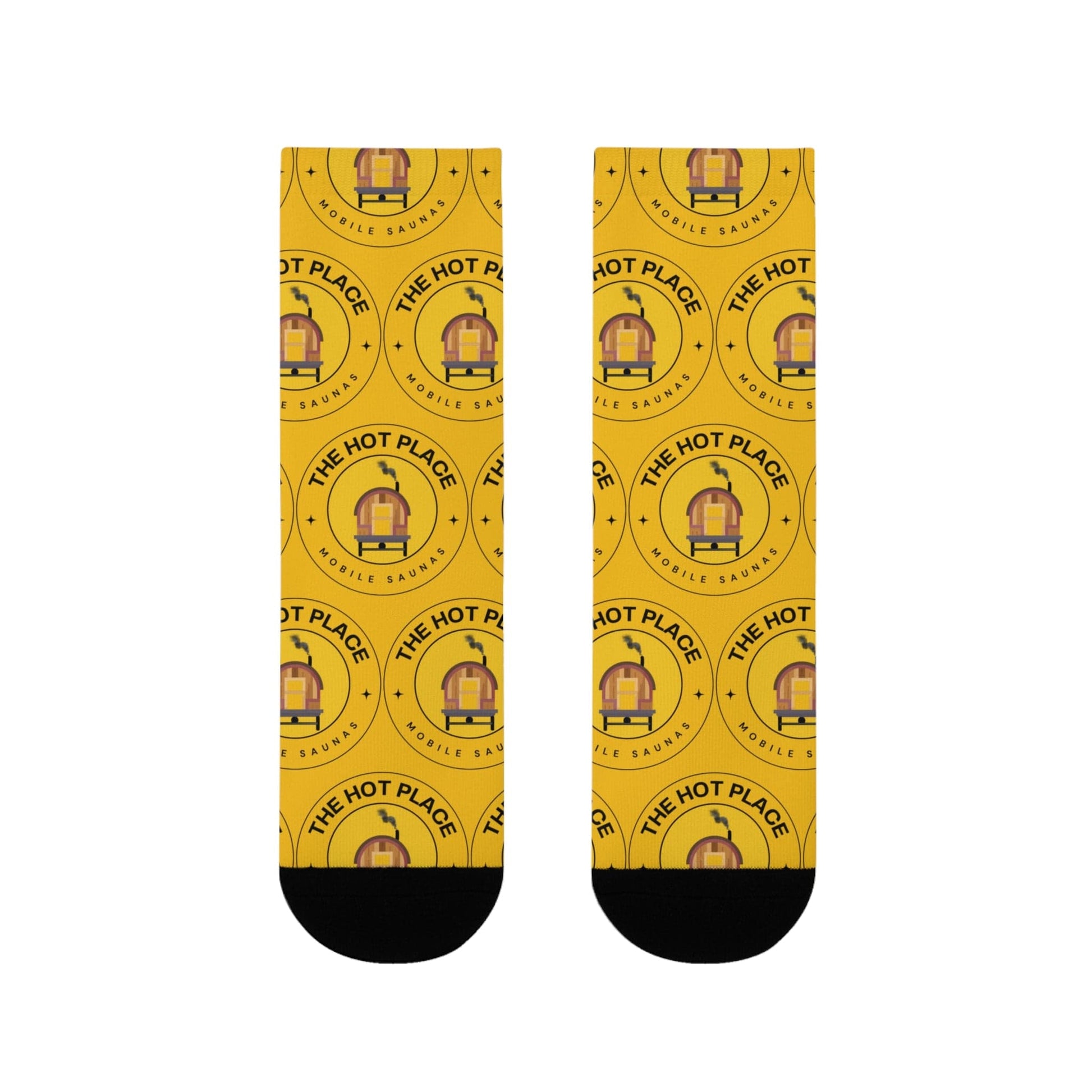 TeeFEVA All Over Prints Yellow Logo Crew Socks — 'The Hot Place' Novelty Sublimation Socks