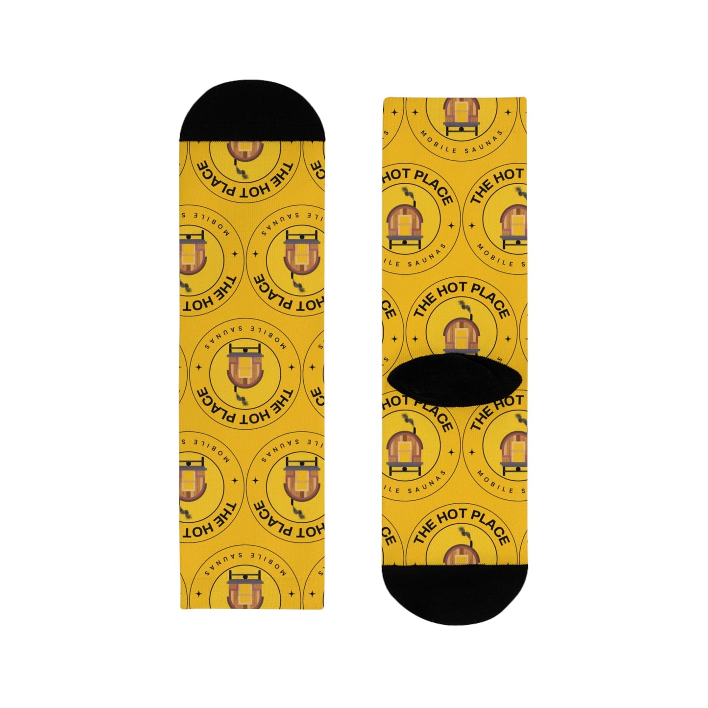 TeeFEVA All Over Prints Yellow Logo Crew Socks — 'The Hot Place' Novelty Sublimation Socks