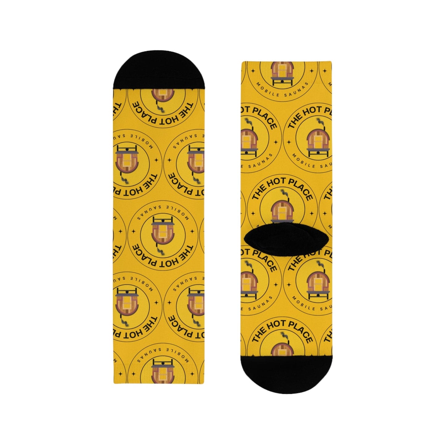 TeeFEVA All Over Prints Yellow Logo Crew Socks — 'The Hot Place' Novelty Sublimation Socks