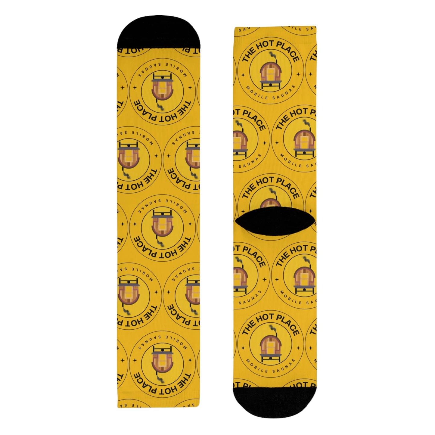 TeeFEVA All Over Prints Yellow Logo Crew Socks — 'The Hot Place' Novelty Sublimation Socks