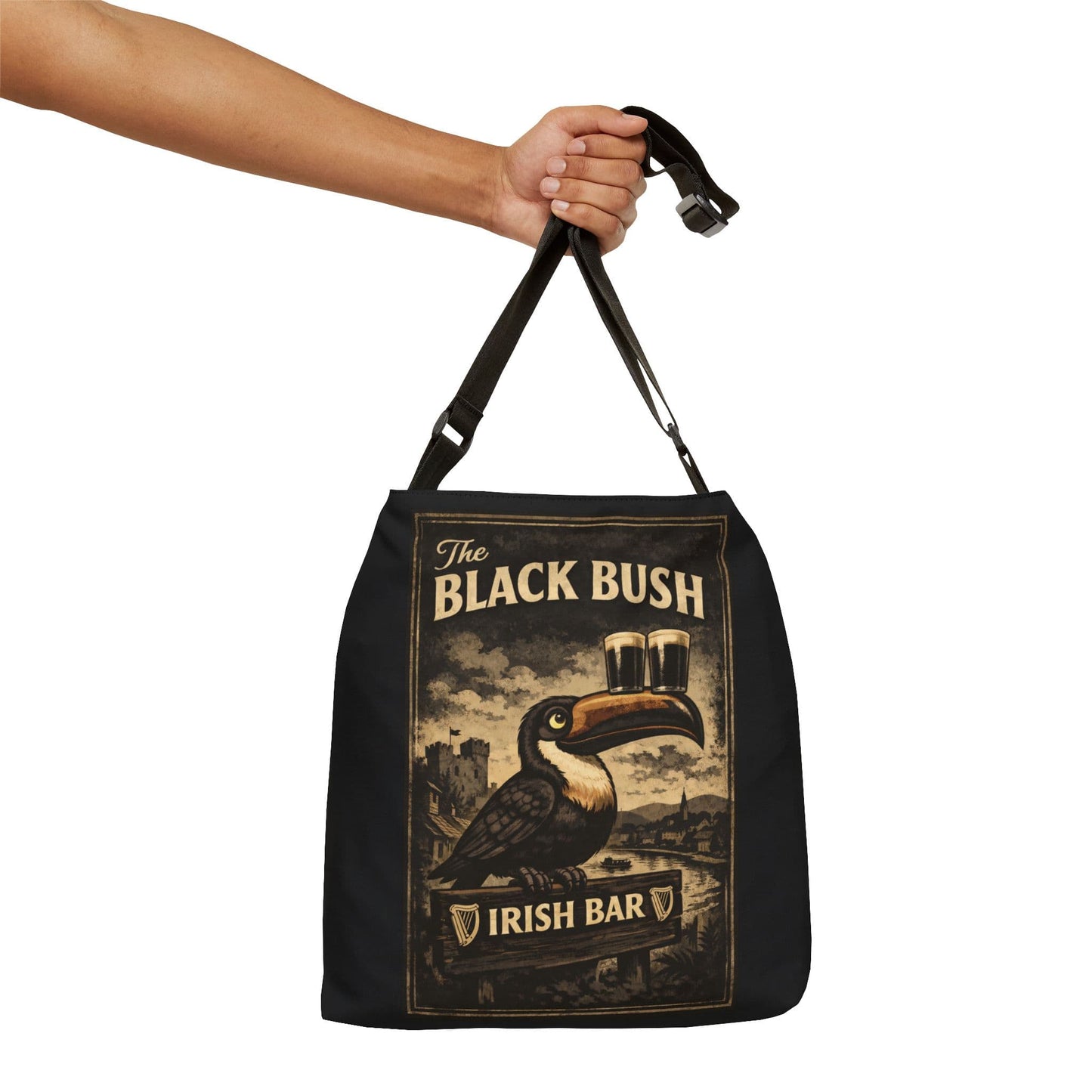 TeeFEVA Bags Black Bush Irish Bar - "Adjustable" Tote Bag
