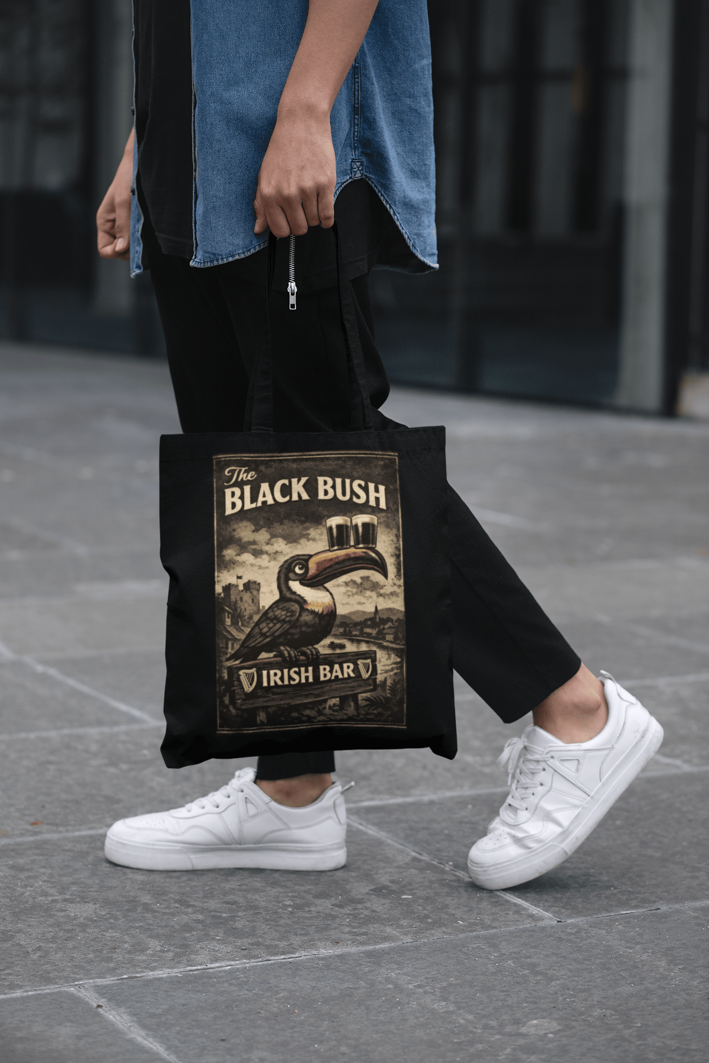 TeeFEVA Bags Black Bush Irish Bar - "Adjustable" Tote Bag
