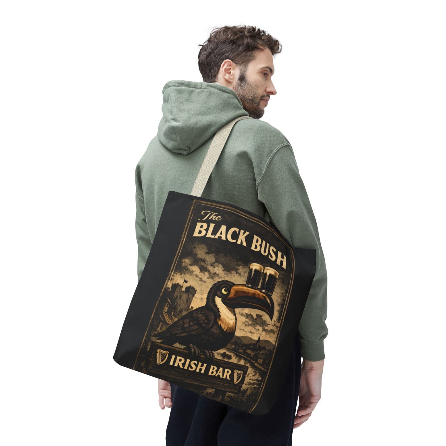 TeeFEVA Bags Tote Bag — "The Black Bush" Irish Bar Vintage Toucan Pub Design