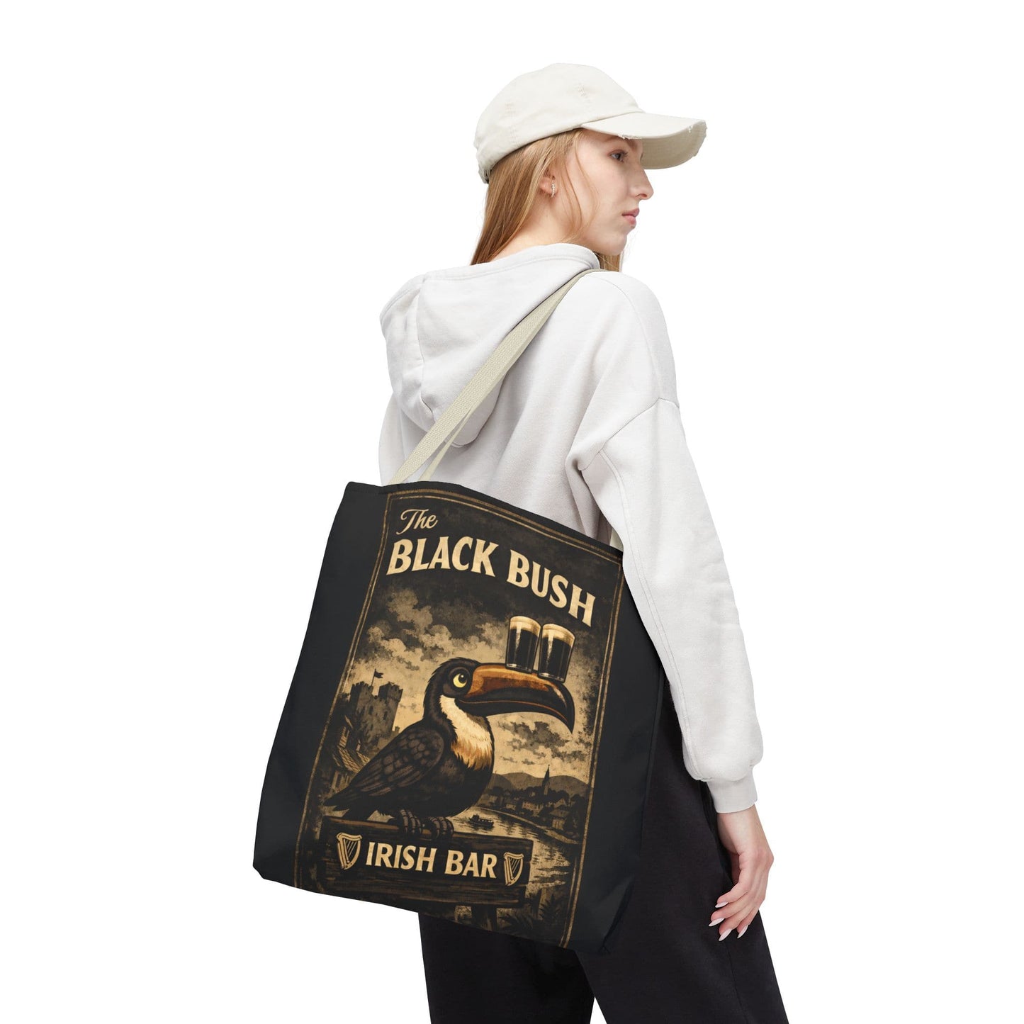 TeeFEVA Bags Tote Bag — "The Black Bush" Irish Bar Vintage Toucan Pub Design
