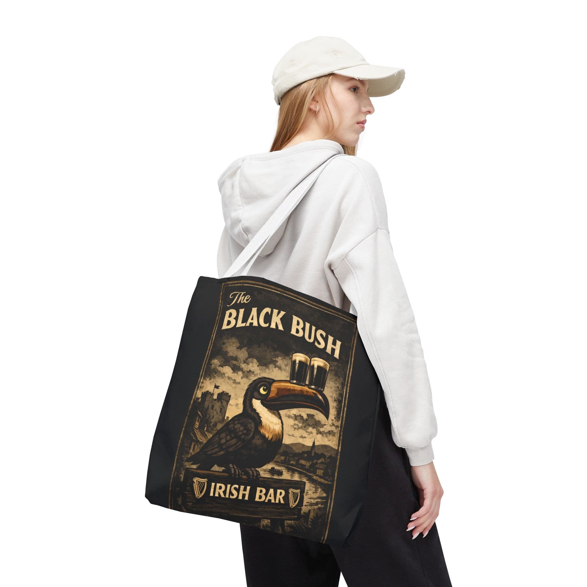 TeeFEVA Bags Tote Bag — "The Black Bush" Irish Bar Vintage Toucan Pub Design