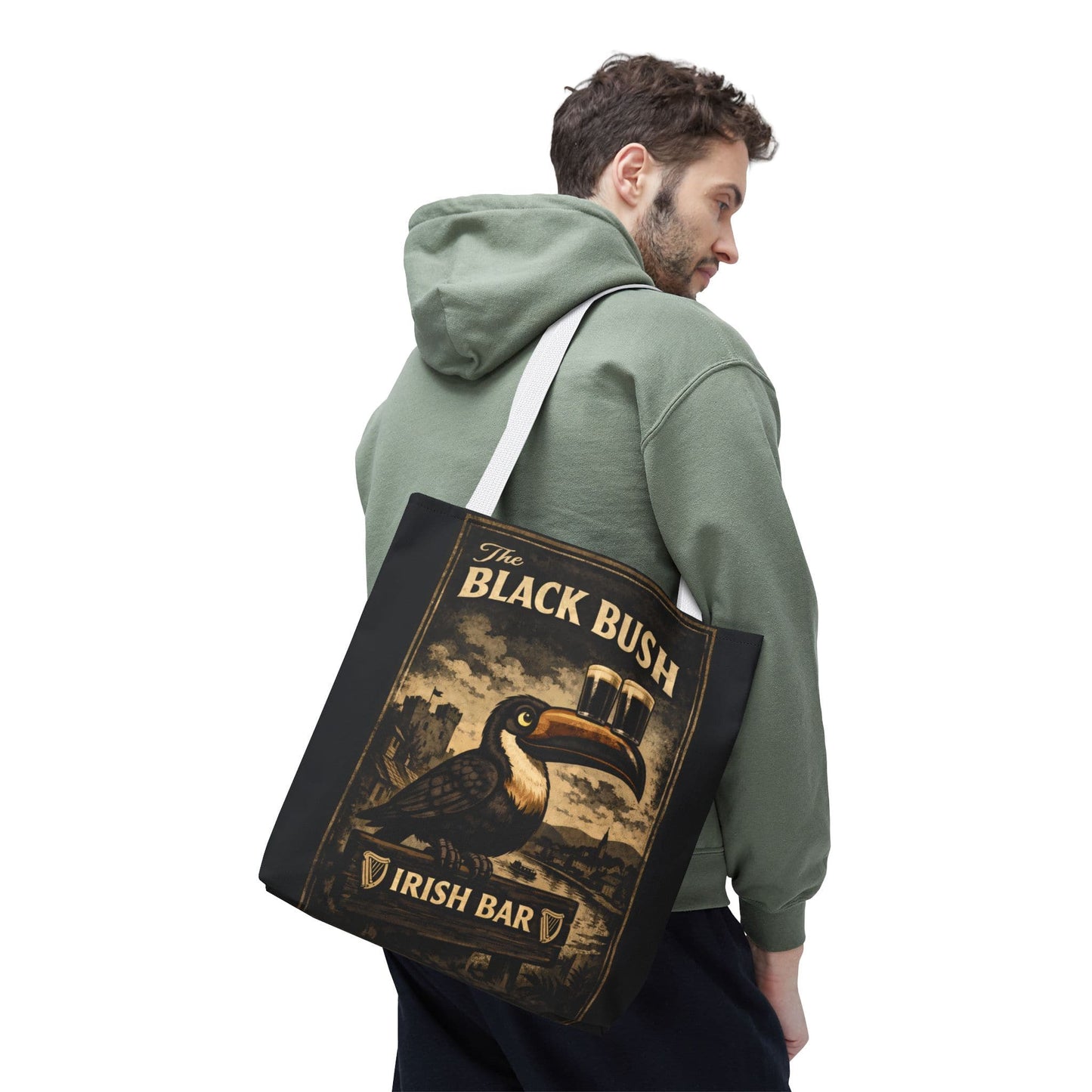 TeeFEVA Bags Tote Bag — "The Black Bush" Irish Bar Vintage Toucan Pub Design