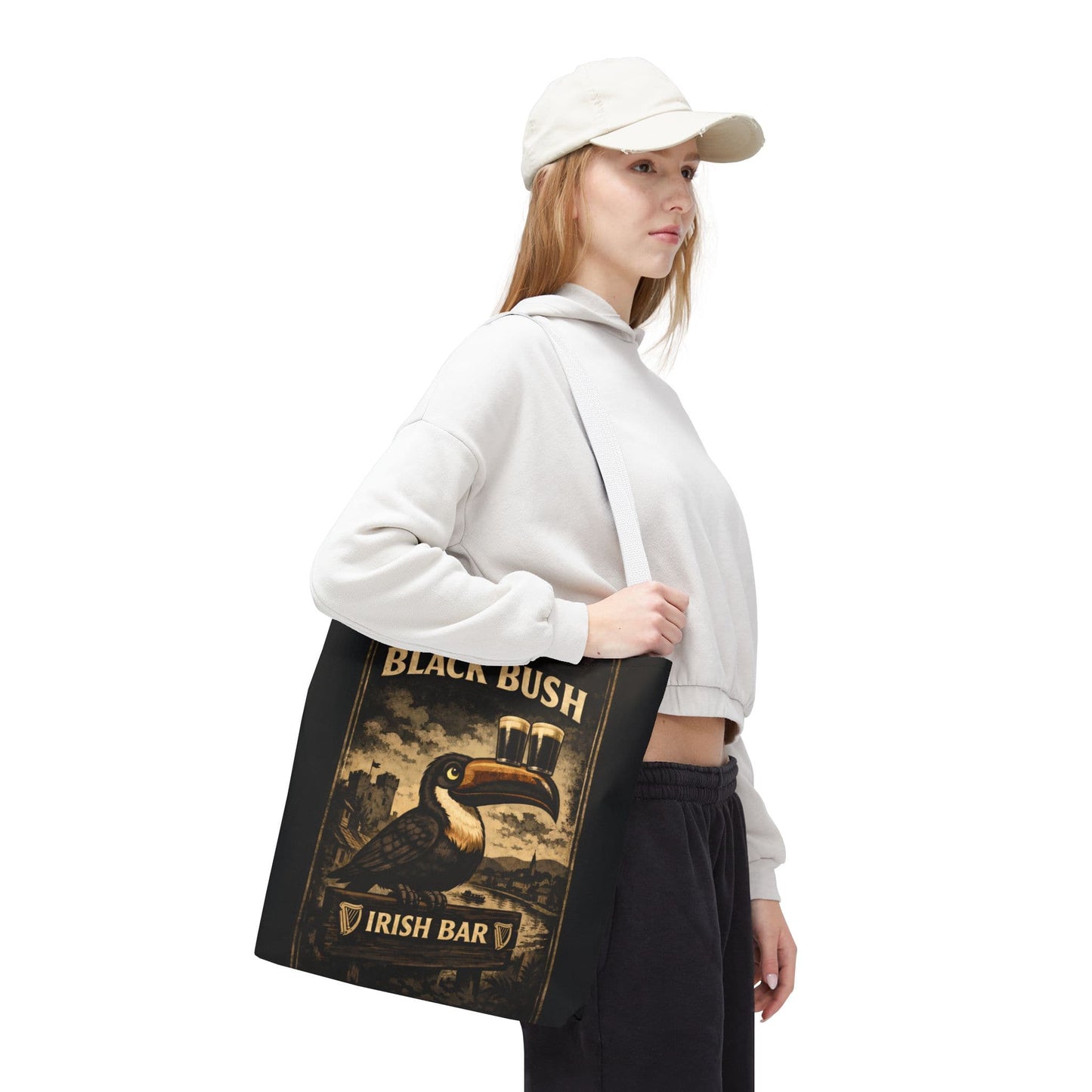 TeeFEVA Bags Tote Bag — "The Black Bush" Irish Bar Vintage Toucan Pub Design