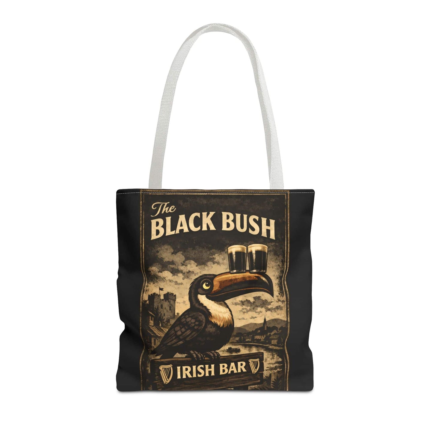 TeeFEVA Bags Tote Bag — "The Black Bush" Irish Bar Vintage Toucan Pub Design