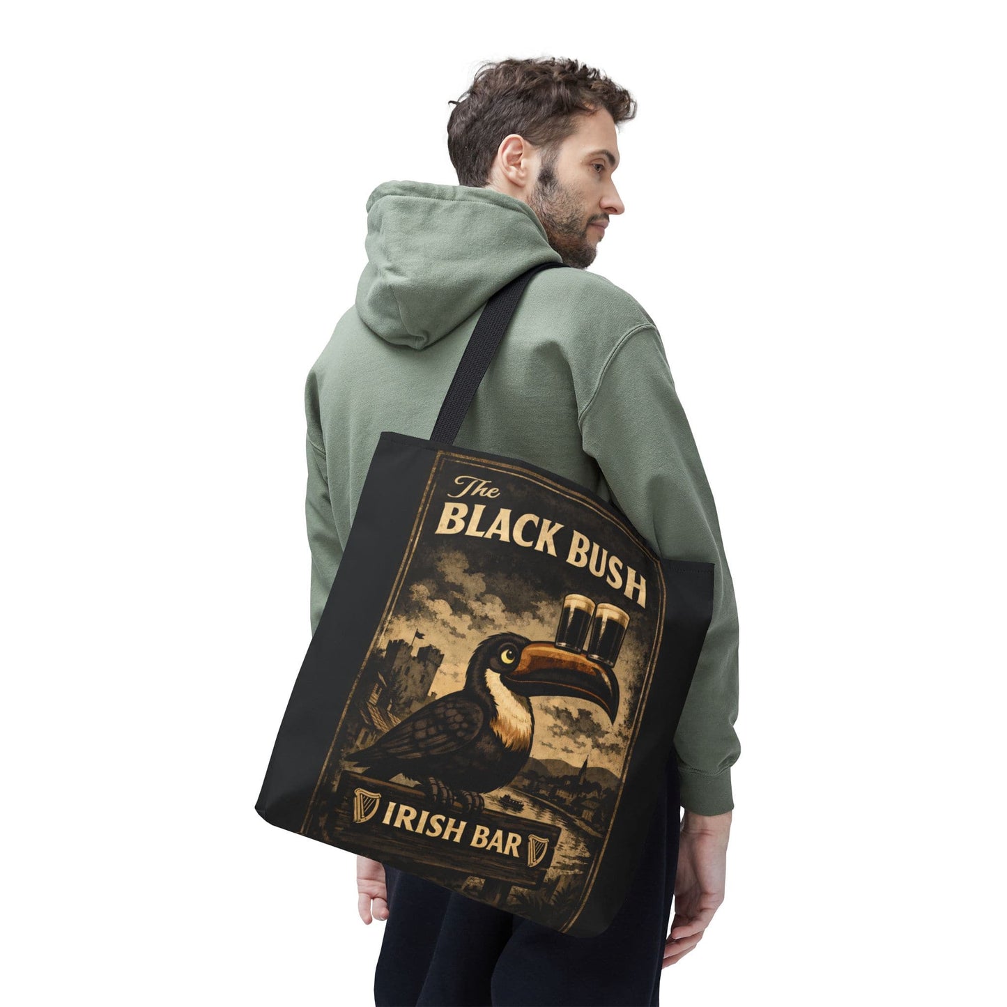 TeeFEVA Bags Tote Bag — "The Black Bush" Irish Bar Vintage Toucan Pub Design