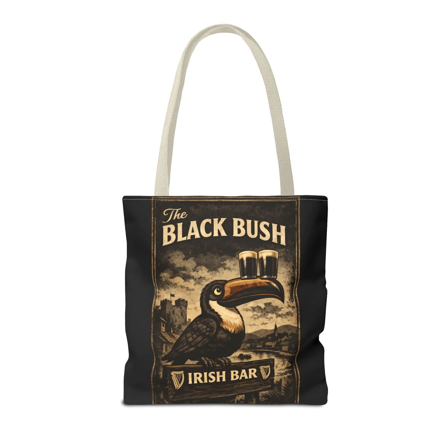 TeeFEVA Bags Tote Bag — "The Black Bush" Irish Bar Vintage Toucan Pub Design