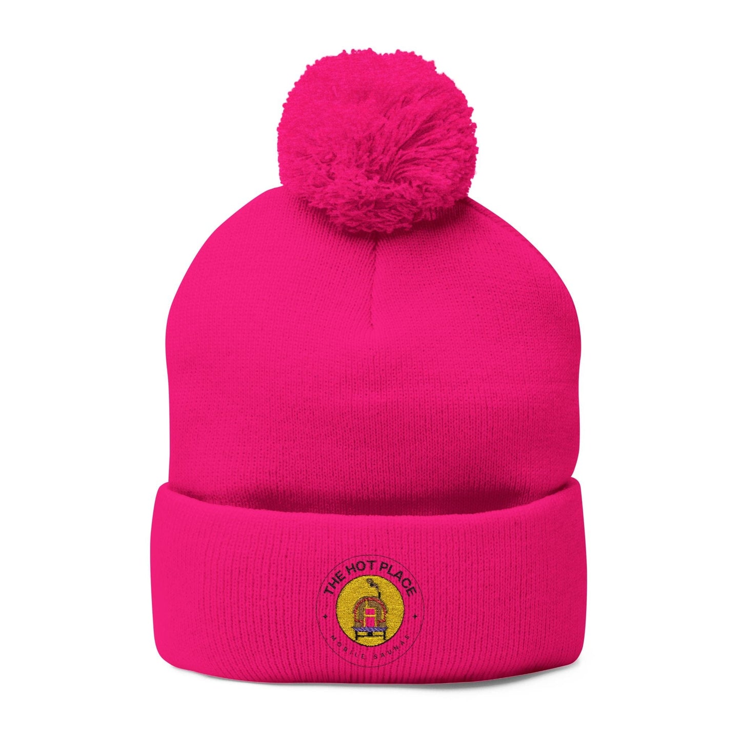 TeeFEVA Hats The Hot Place - Embroidered Pom-Pom Knit Cap — Cozy Beanie with Gold Crest Embroidery