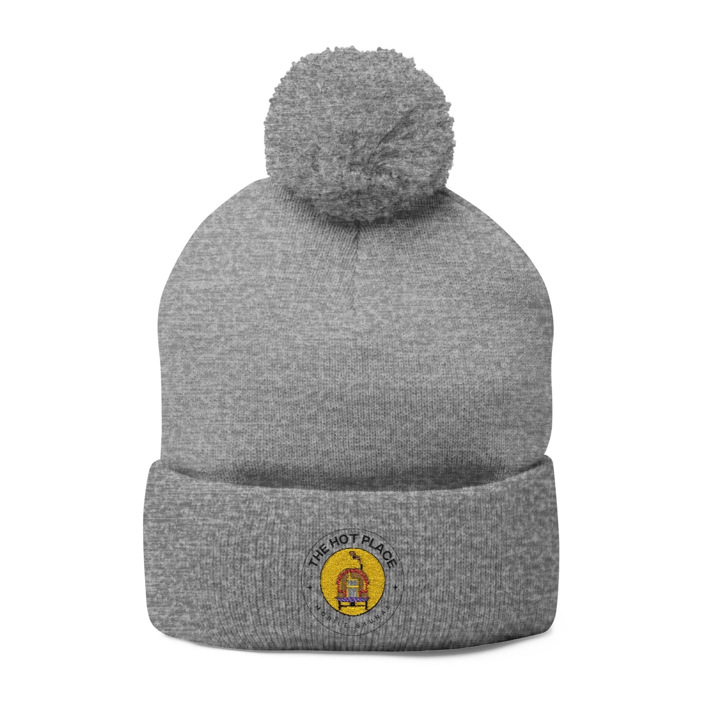 TeeFEVA Hats The Hot Place - Embroidered Pom-Pom Knit Cap — Cozy Beanie with Gold Crest Embroidery