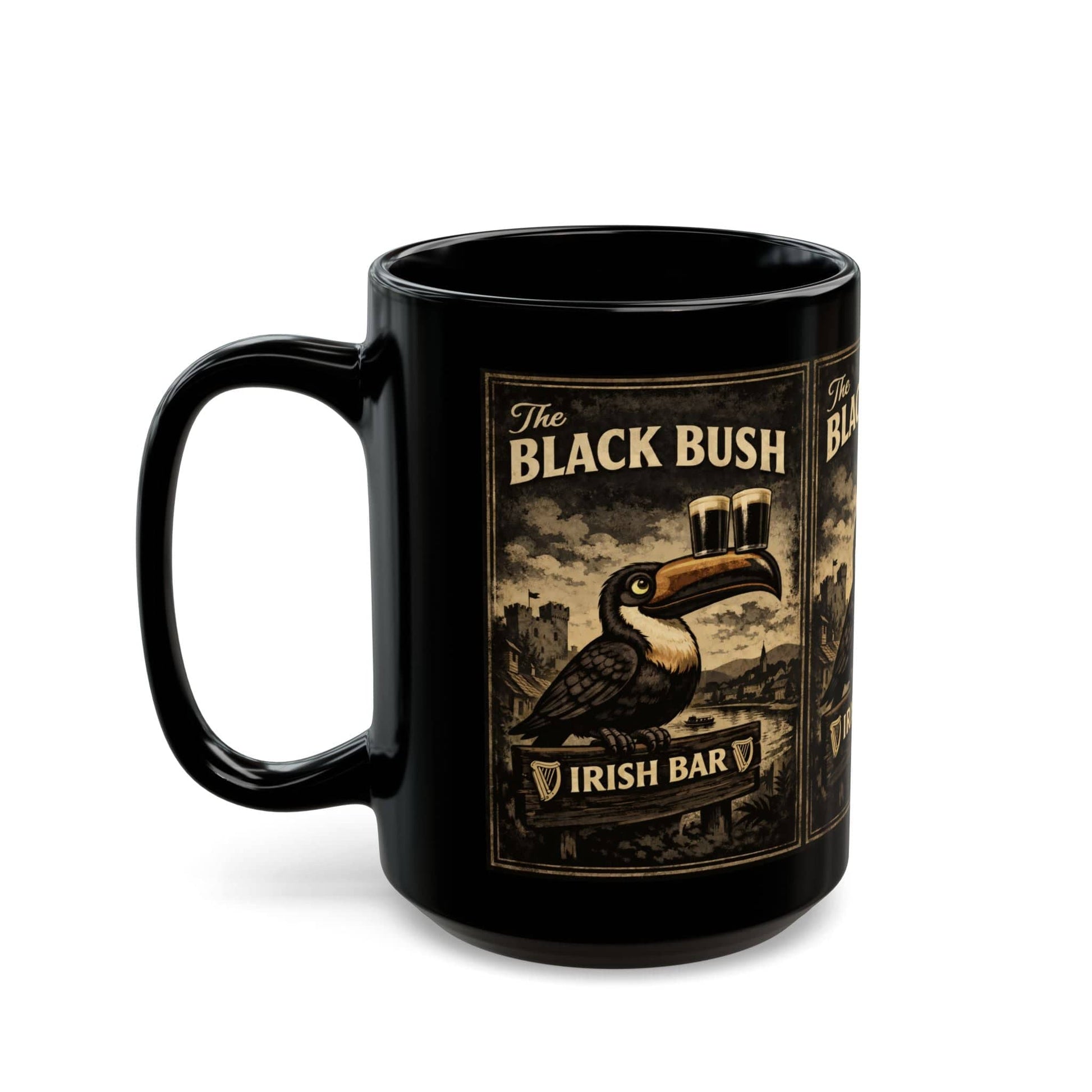 TeeFEVA Mug Irish Bar Mug — "The Black Bush" Vintage Pub Coffee Cup (11oz/15oz)
