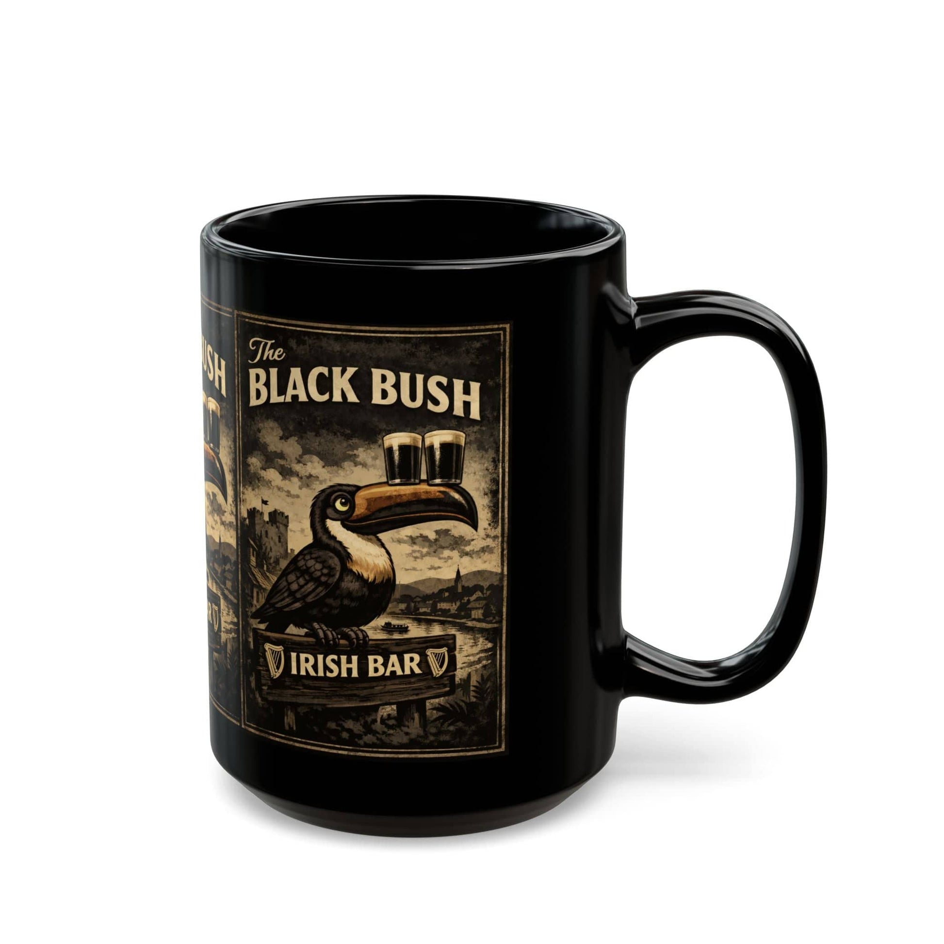 TeeFEVA Mug Irish Bar Mug — "The Black Bush" Vintage Pub Coffee Cup (11oz/15oz)