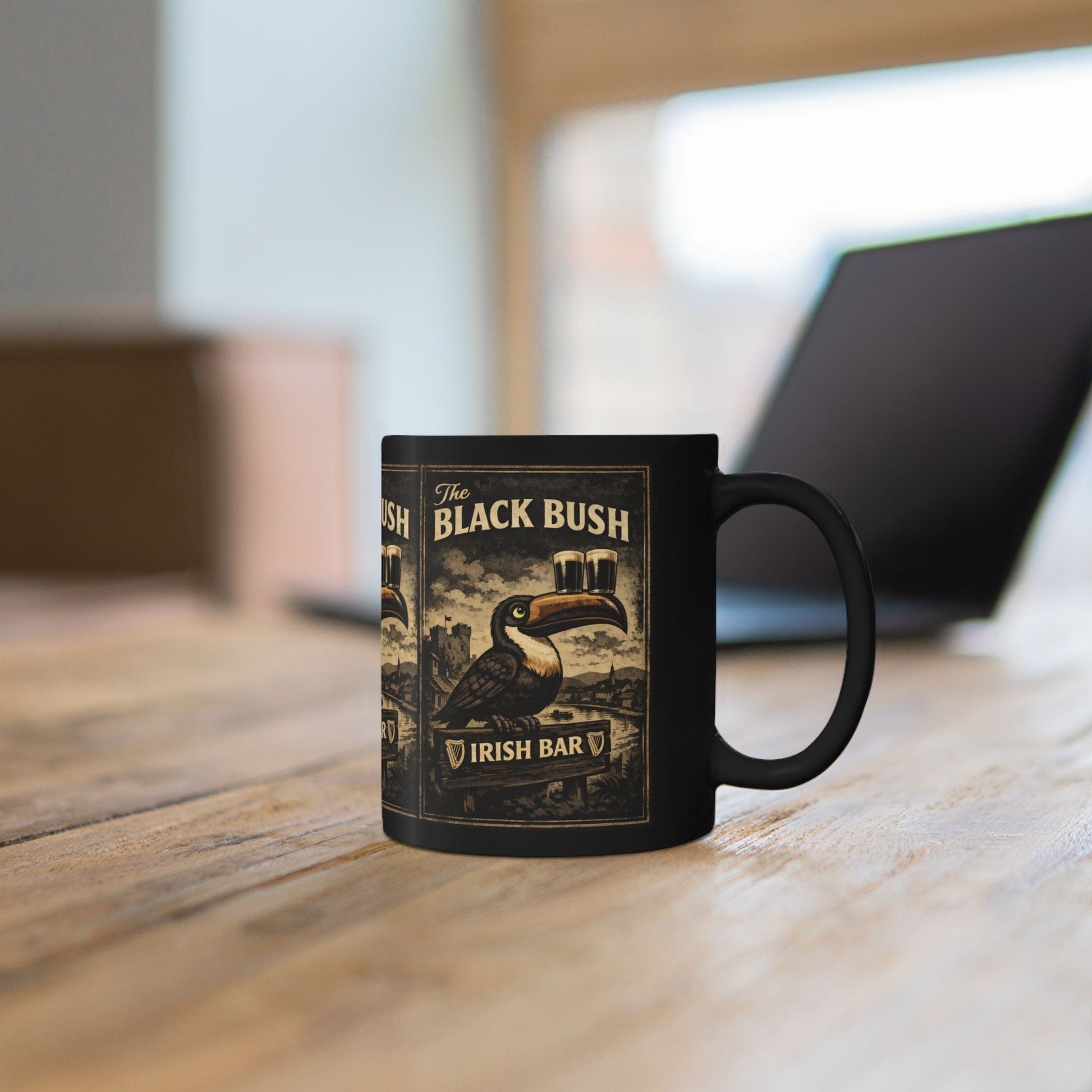 TeeFEVA Mug Irish Bar Mug — "The Black Bush" Vintage Pub Coffee Cup (11oz/15oz)