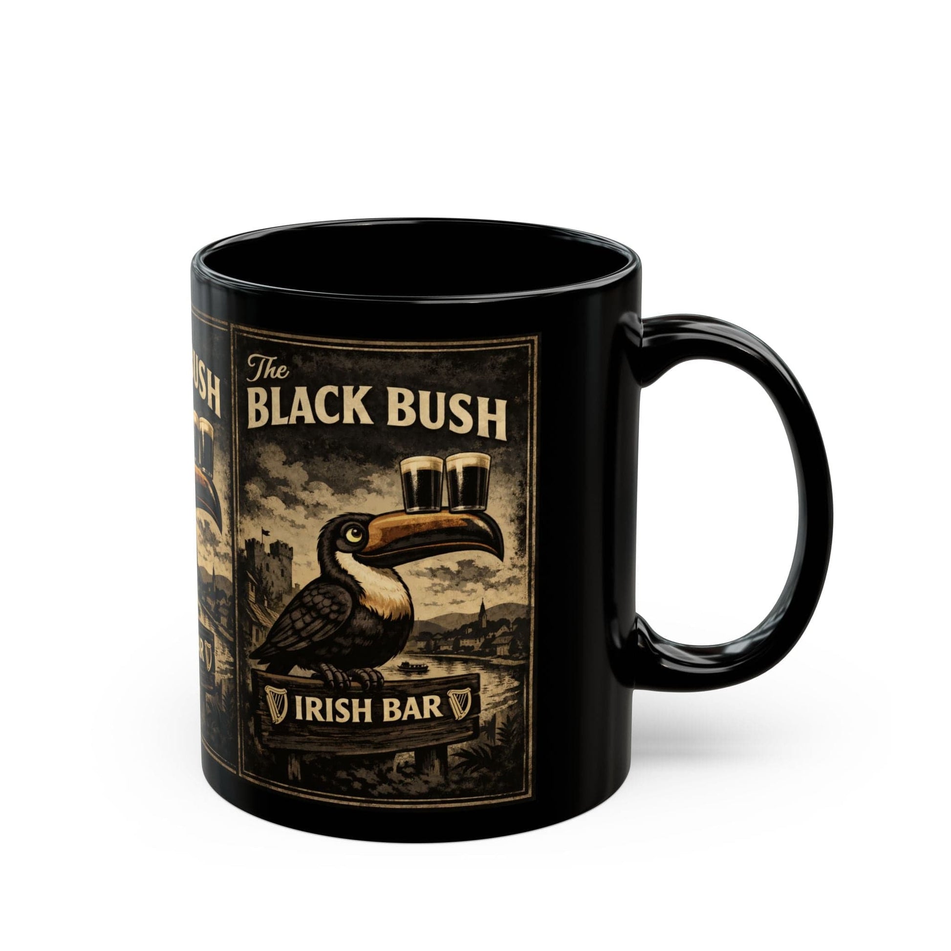 TeeFEVA Mug Irish Bar Mug — "The Black Bush" Vintage Pub Coffee Cup (11oz/15oz)