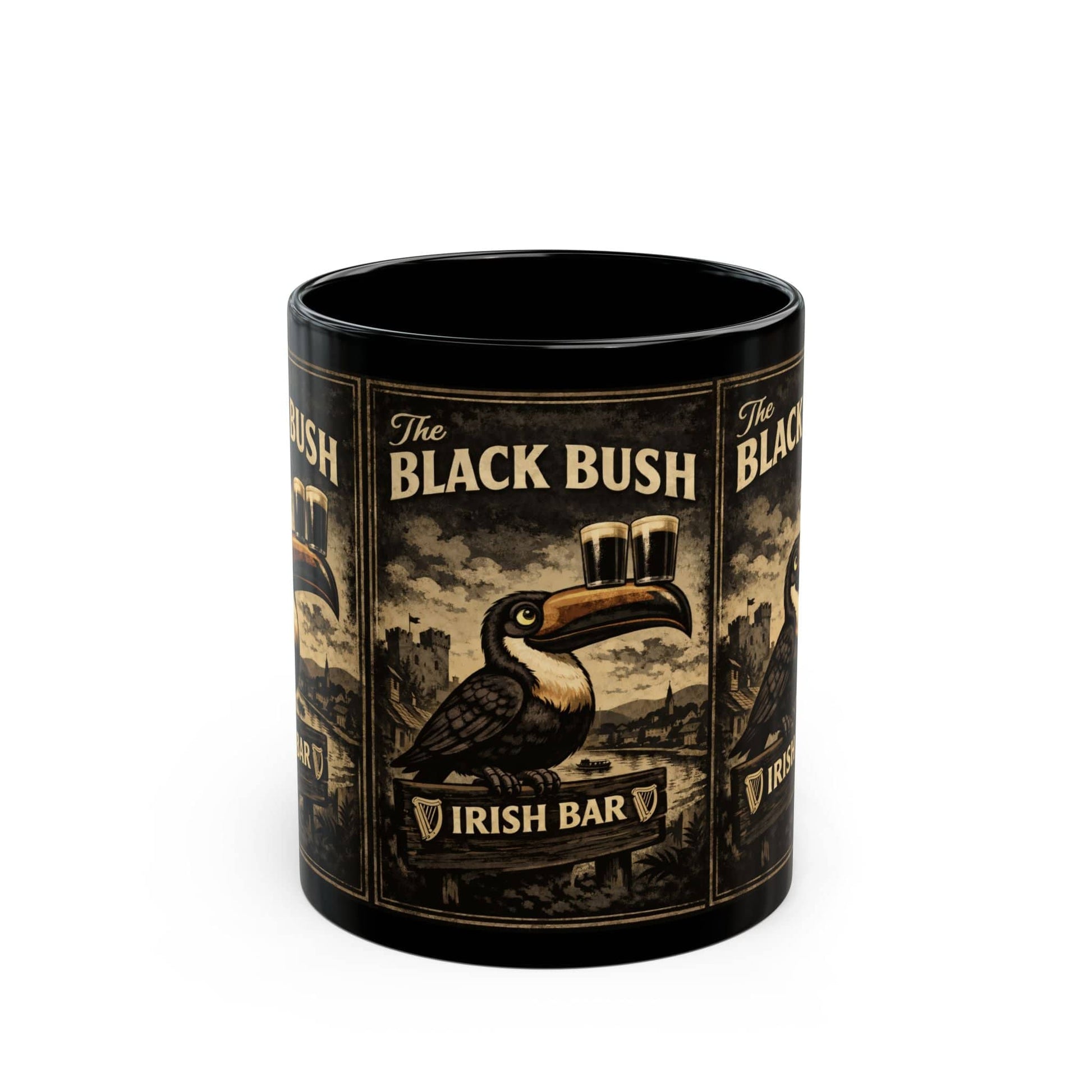 TeeFEVA Mug Irish Bar Mug — "The Black Bush" Vintage Pub Coffee Cup (11oz/15oz)