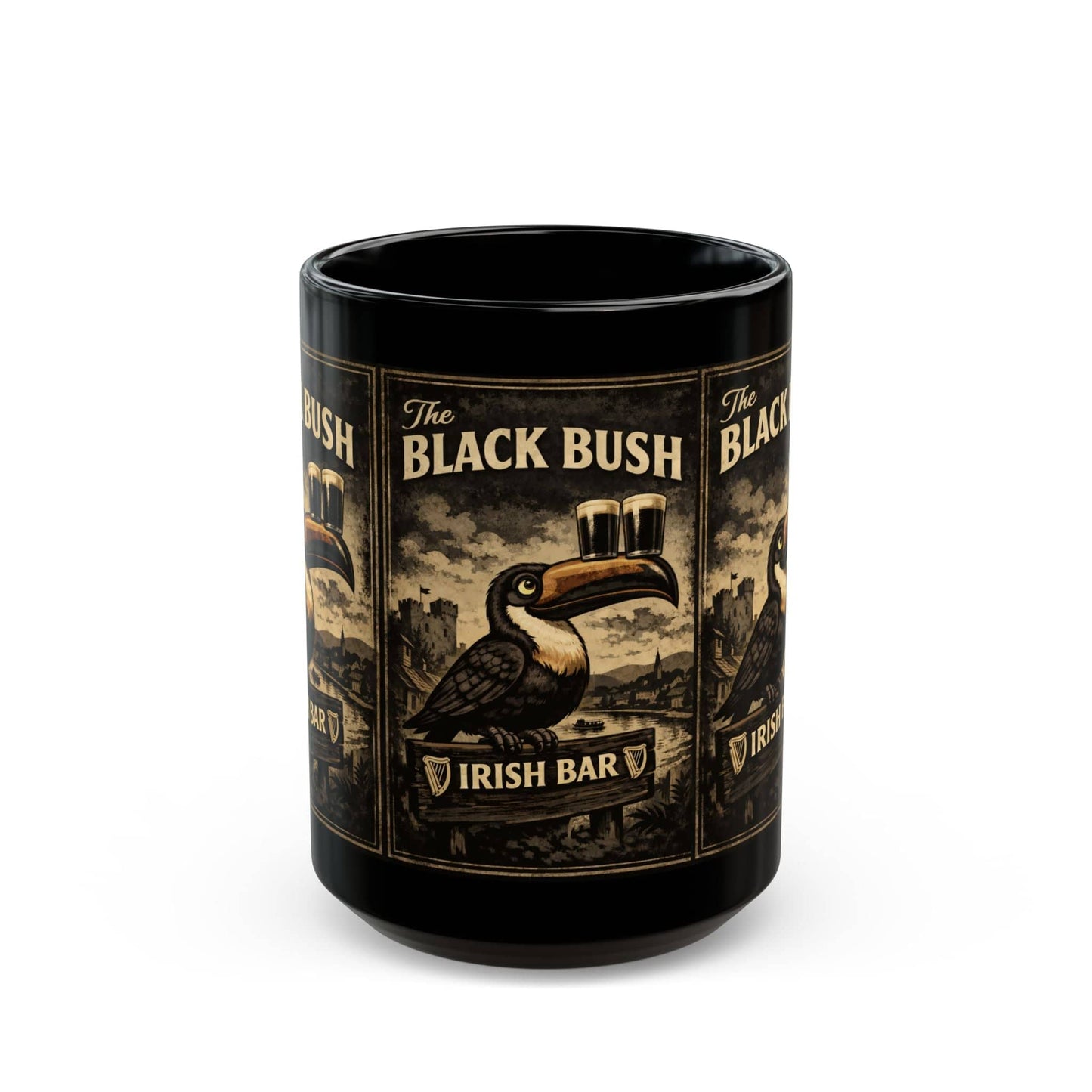 TeeFEVA Mug Irish Bar Mug — "The Black Bush" Vintage Pub Coffee Cup (11oz/15oz)