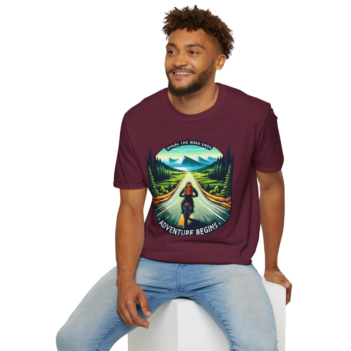 TeeFEVA T-Shirt ABR Loons | "Where The Road Ends, Adventure Begins" 002 | Stamp Style 002 | Unisex Heavy Cotton Tee
