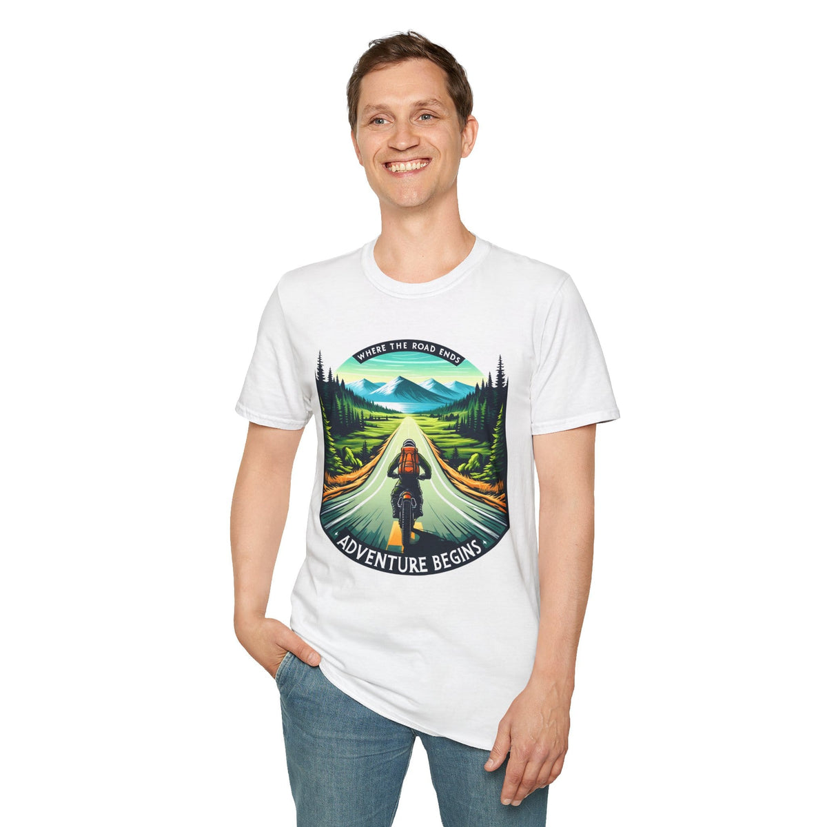 TeeFEVA T-Shirt ABR Loons | "Where The Road Ends, Adventure Begins" 002 | Stamp Style 002 | Unisex Heavy Cotton Tee