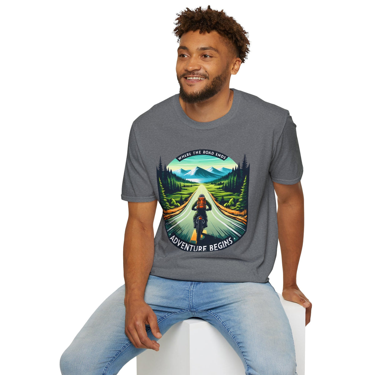 TeeFEVA T-Shirt ABR Loons | "Where The Road Ends, Adventure Begins" 002 | Stamp Style 002 | Unisex Heavy Cotton Tee