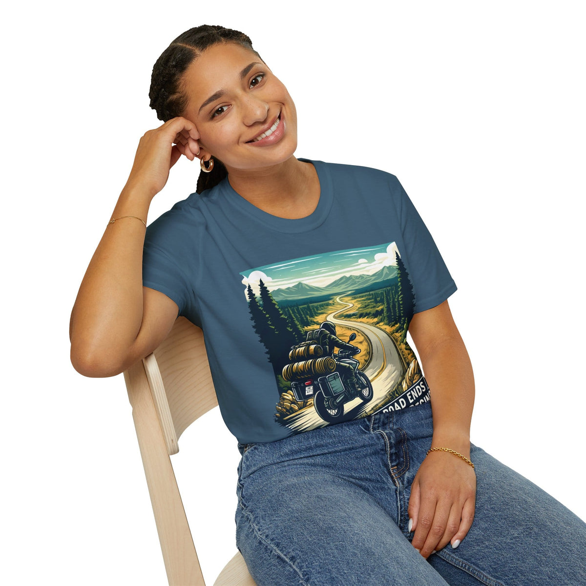 TeeFEVA T-Shirt ABR Loons | "Where The Road Ends, Adventure Begins" 2 | Stamp Style 001 | Unisex Heavy Cotton Tee