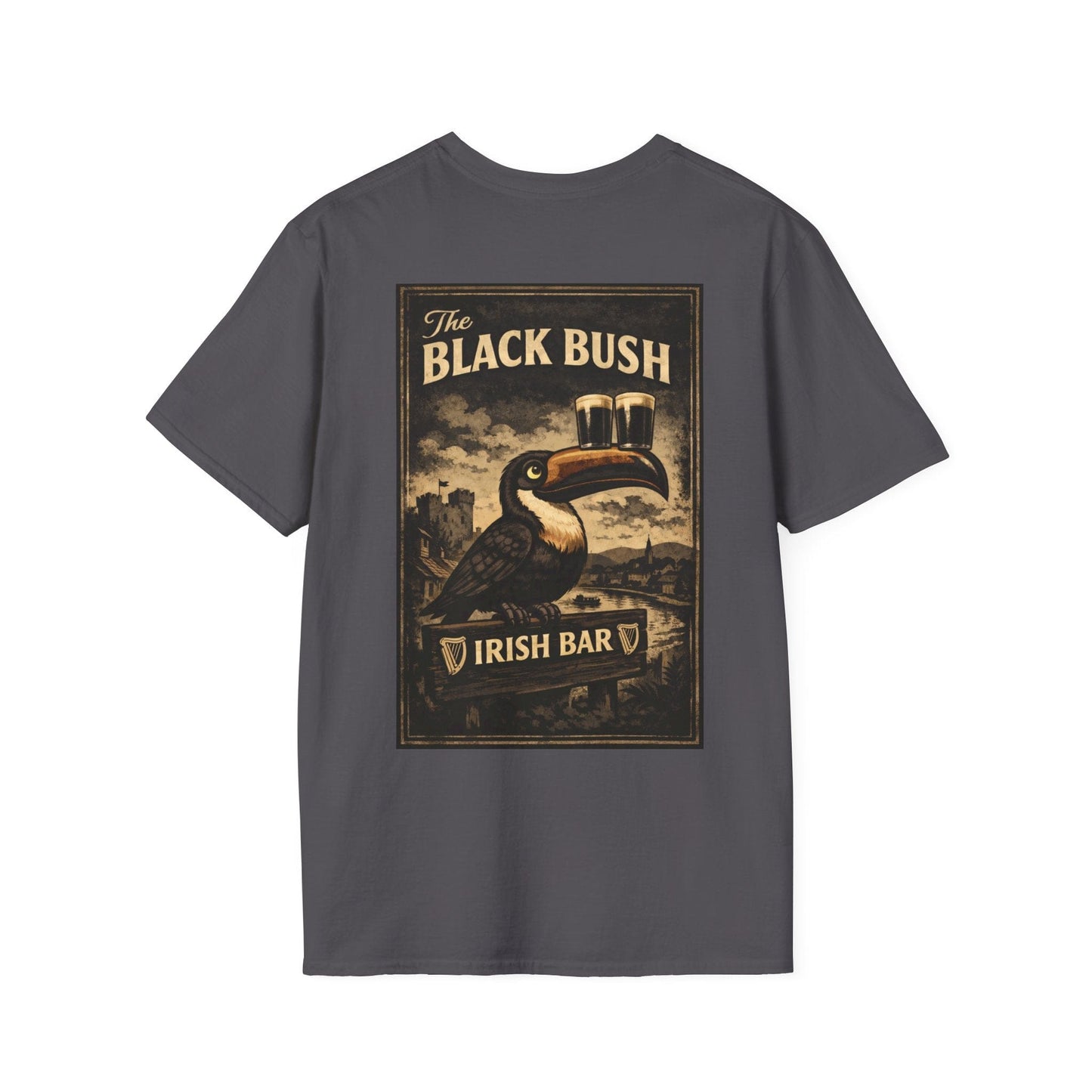 TeeFEVA T-Shirt Black Bush Irish Bar Chester — BLACK BUSH BAR - Front & Back Print