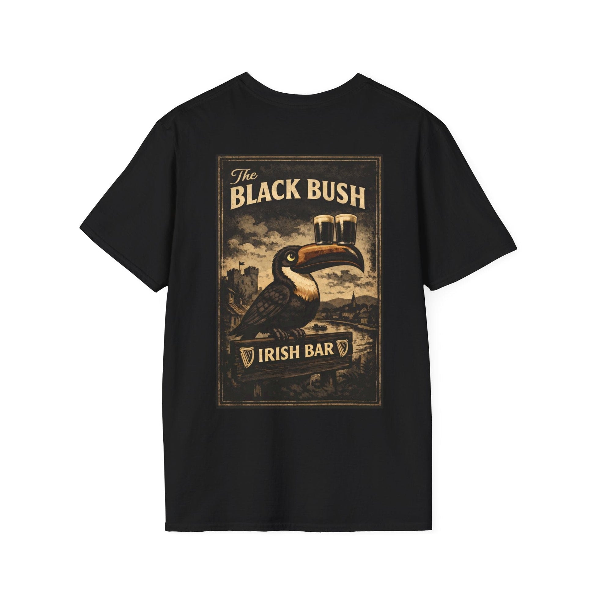 TeeFEVA T-Shirt Black Bush Irish Bar Chester — BLACK BUSH BAR - Front & Back Print