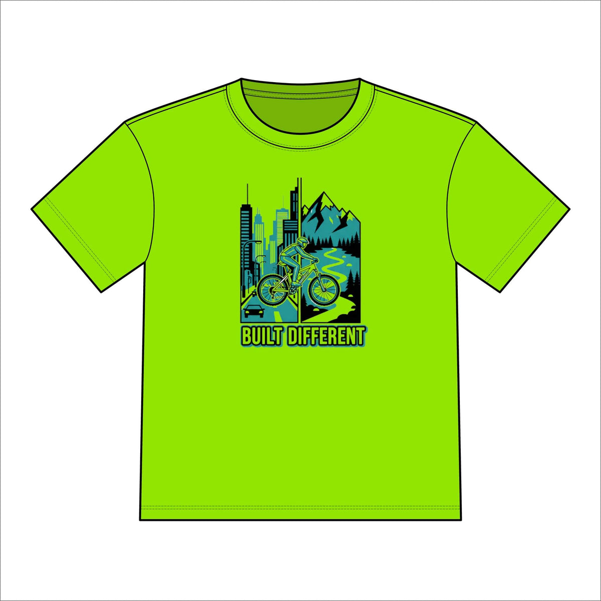 TeeFEVA T-Shirt Built Different Mountain Bike Tee — Orange Camo Outdoor Cycling Shirt