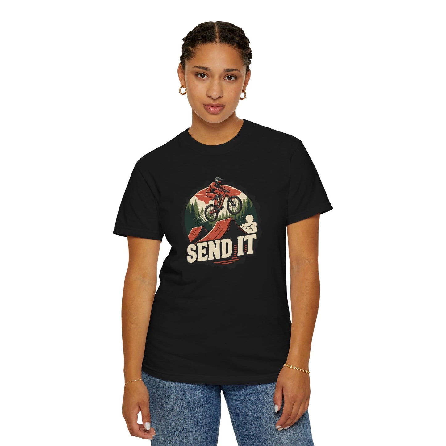 TeeFEVA T-Shirt "Send It" - Mountain Bike T-Shirt — Cog Layout - Vintage MTB Graphic Tee for Mountain Bikers Everywhere