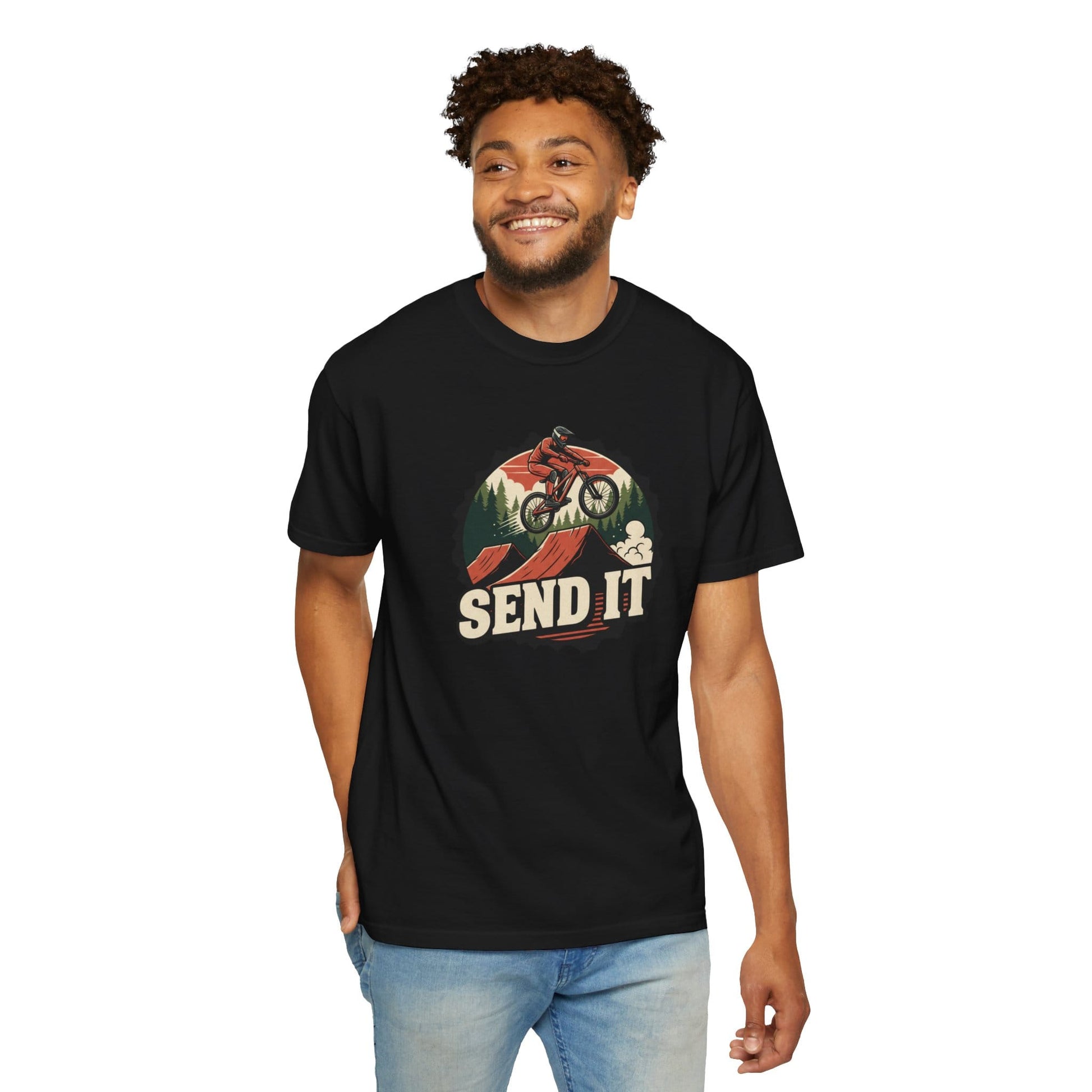 TeeFEVA T-Shirt "Send It" - Mountain Bike T-Shirt — Cog Layout - Vintage MTB Graphic Tee for Mountain Bikers Everywhere
