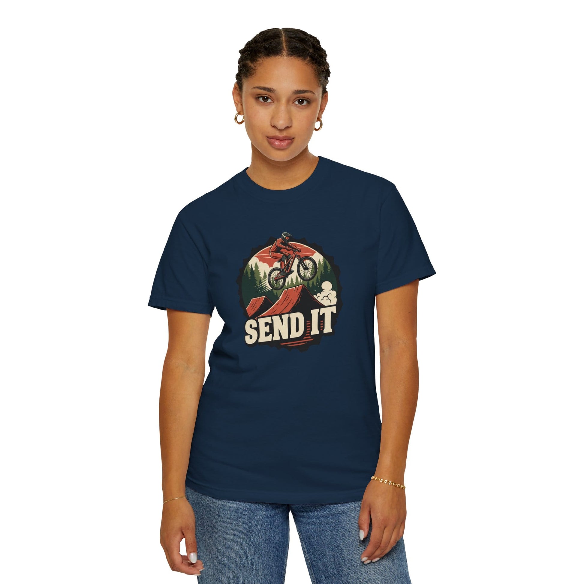 TeeFEVA T-Shirt "Send It" - Mountain Bike T-Shirt — Cog Layout - Vintage MTB Graphic Tee for Mountain Bikers Everywhere