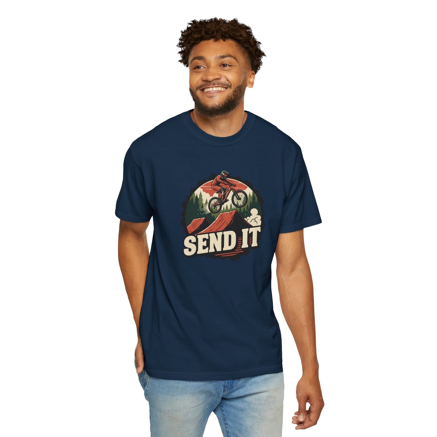 TeeFEVA T-Shirt "Send It" - Mountain Bike T-Shirt — Cog Layout - Vintage MTB Graphic Tee for Mountain Bikers Everywhere