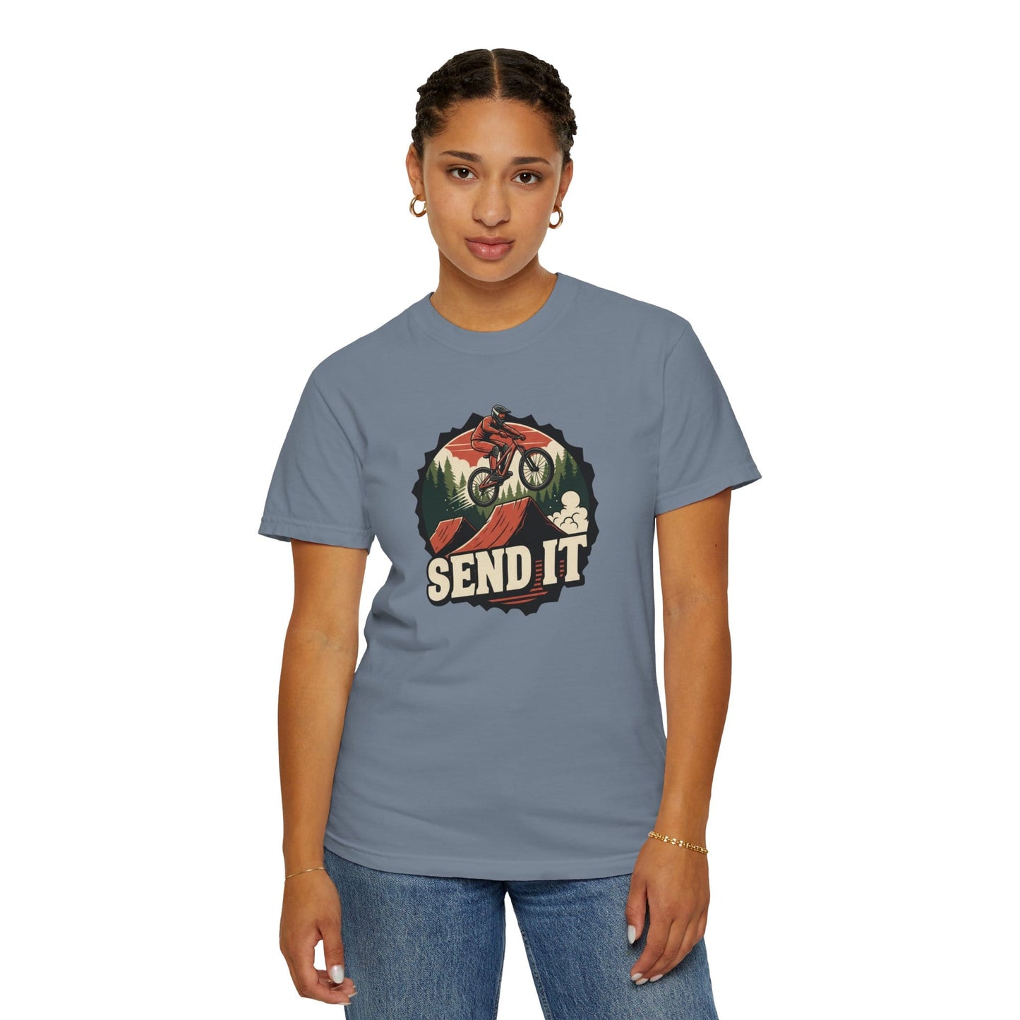 TeeFEVA T-Shirt "Send It" - Mountain Bike T-Shirt — Cog Layout - Vintage MTB Graphic Tee for Mountain Bikers Everywhere